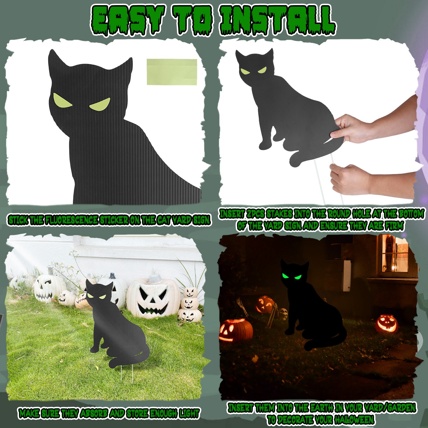Decoraciones de Jardín para Halloween: 6 Calaveras, 6 Tumbas o 5 Gatos Negros, Brillan en la Oscuridad, para Casa Embrujada, Jardín, Patio y Fiestas de Temática Terrorífica — imagen 15
