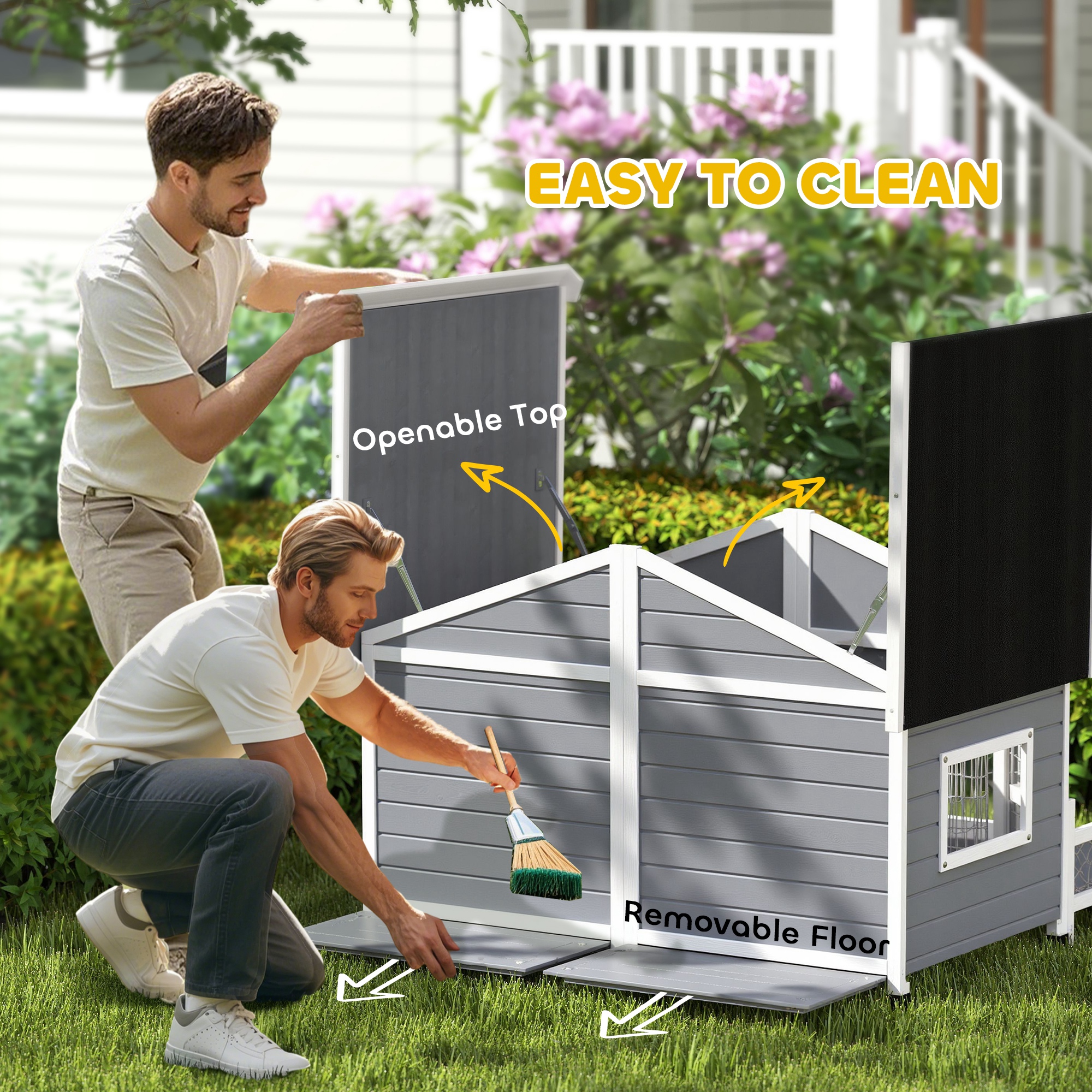 Casa para Perros Exterior, Caja de Madera para Mascotas con Porche, Techo Abordable, Base Elevada y Habitación doble para 2 Razas Pequeñas a Medianas — imagen 8