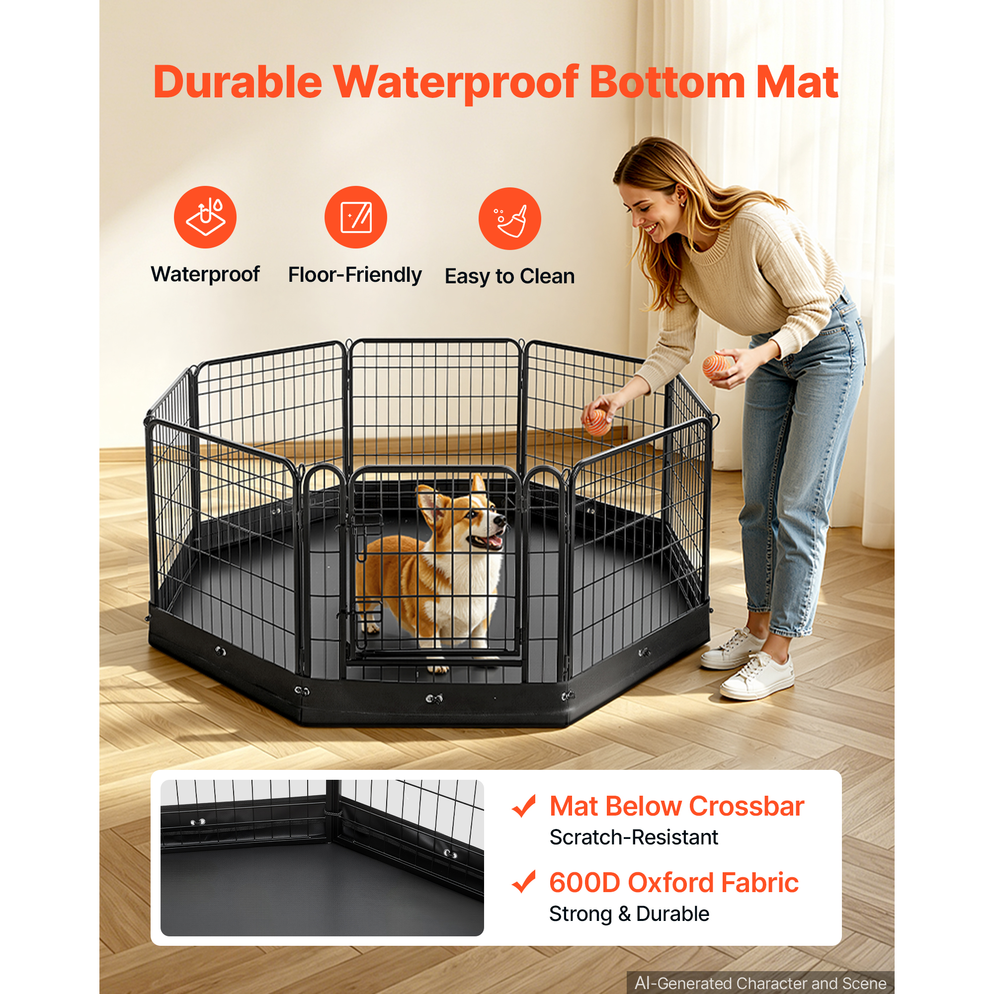 Dog Playpen 24 Inch 8 Panels Foldable Exercise Pen With Bottom Pad, Indoor Metal Pet Fence With Door, Heavy Duty Puppy Crate Kennel, Pet Playpen For Dogs, Cats, And Other Small Animals, Black — image 5