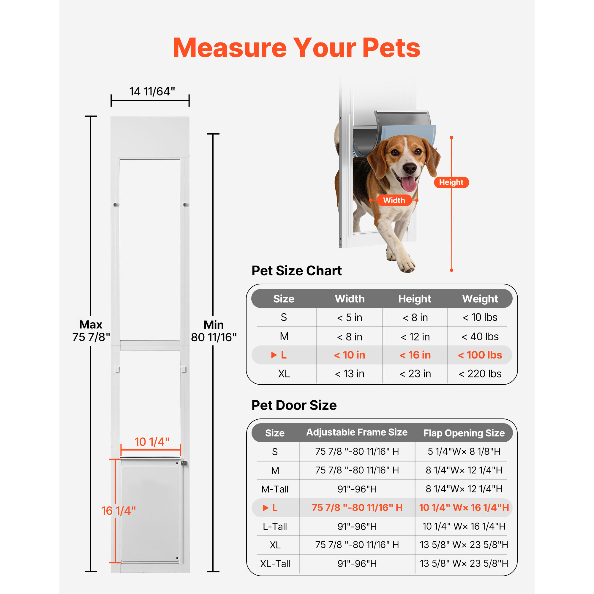 Puerta para Perros para Puertas de Vidrio Sliding, Altura Ajustable 75-80 cm, Estructura de Aluminio con Ala y Bisagra Rotativa, Diseño de Cerradura, Para Perros Grandes, Ventanas de Mascotas para Inquilinos — imagen 3