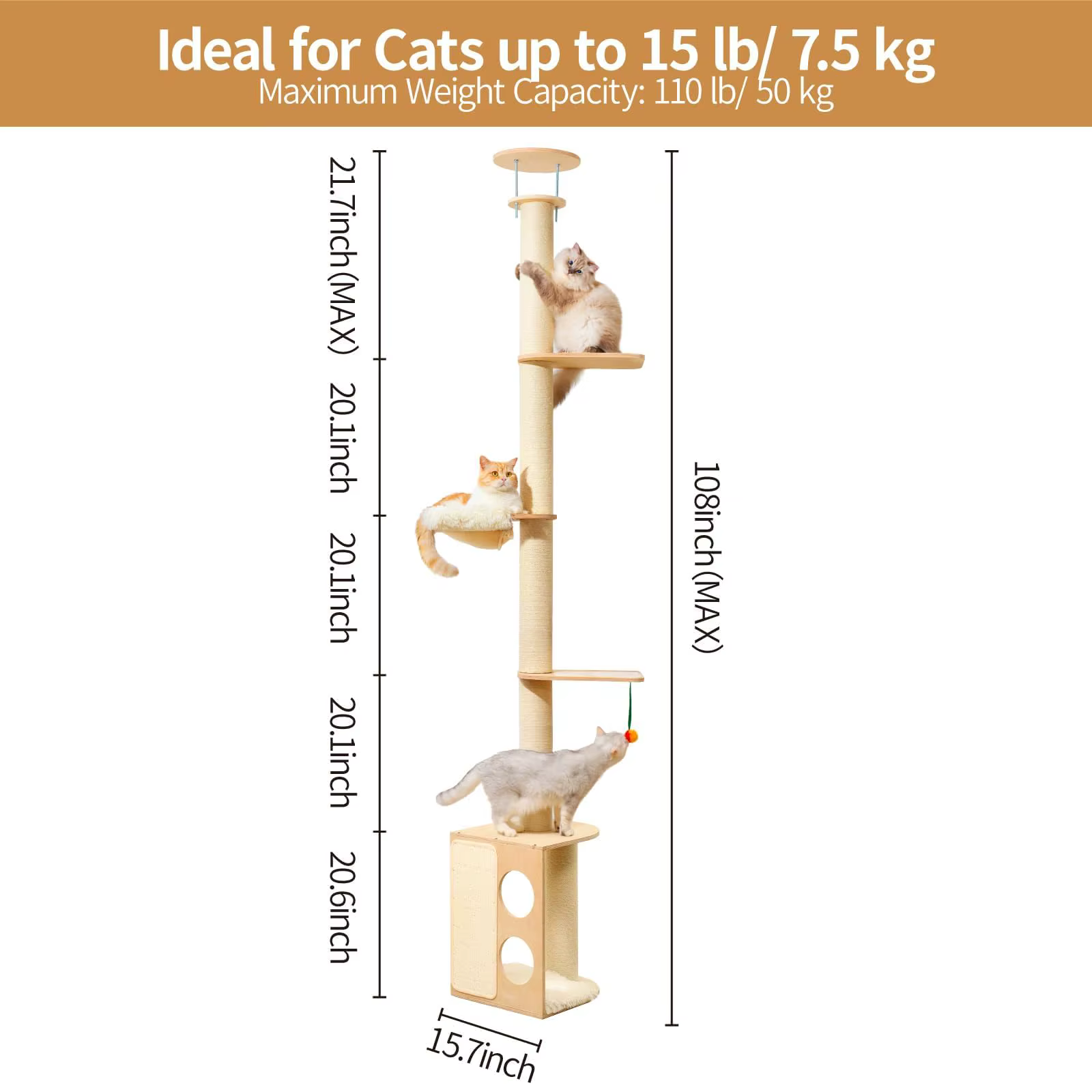 Tall wall-mounted cat tree, designed specifically for indoor cats; climbing tower; interactive wooden wall-mounted cat furniture — image 6