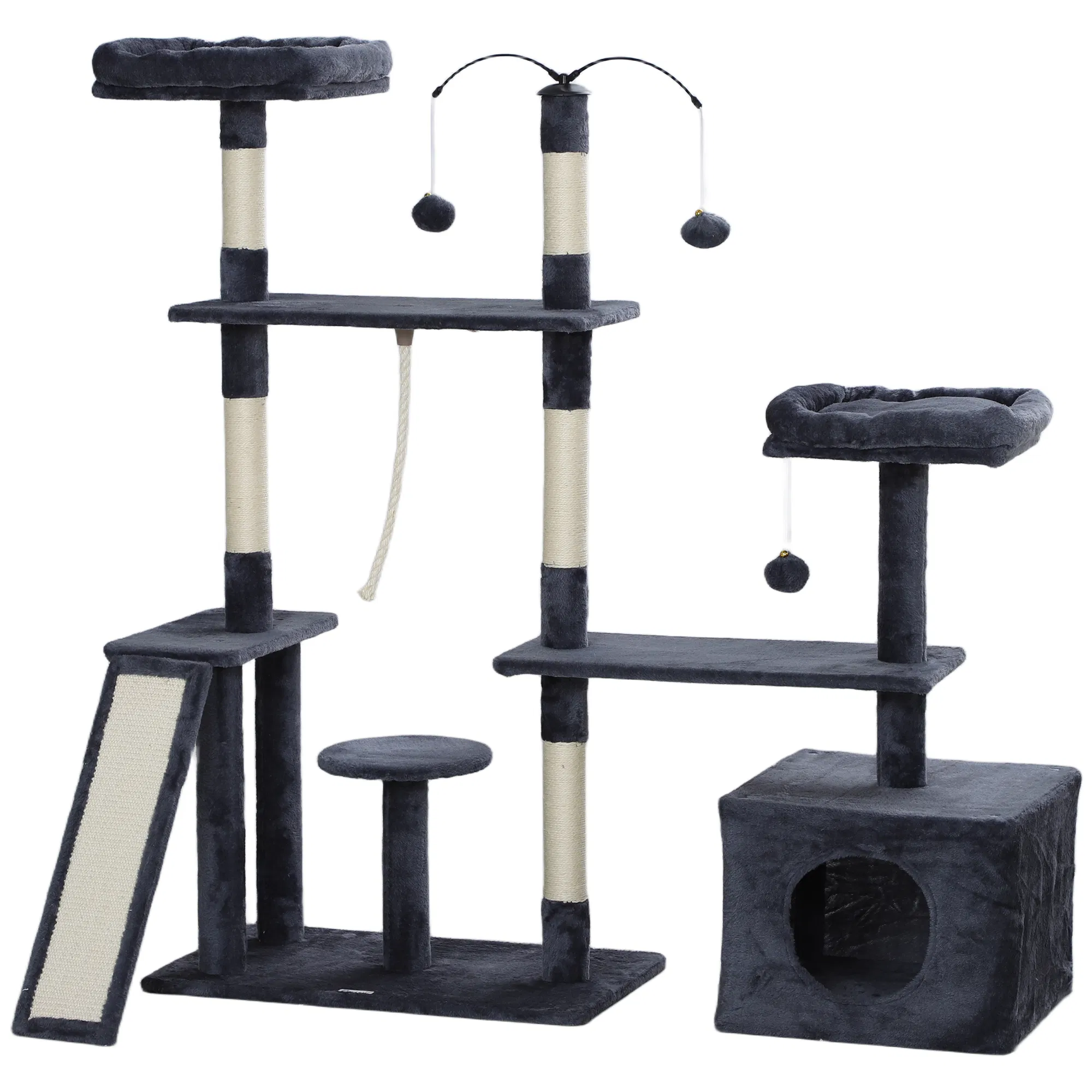 53" Cat Tree, Cat Tower with Scratching Posts, Cat Condo, Beds, Platforms, Toy Balls for Indoor Cats, Dark Grey — image 1