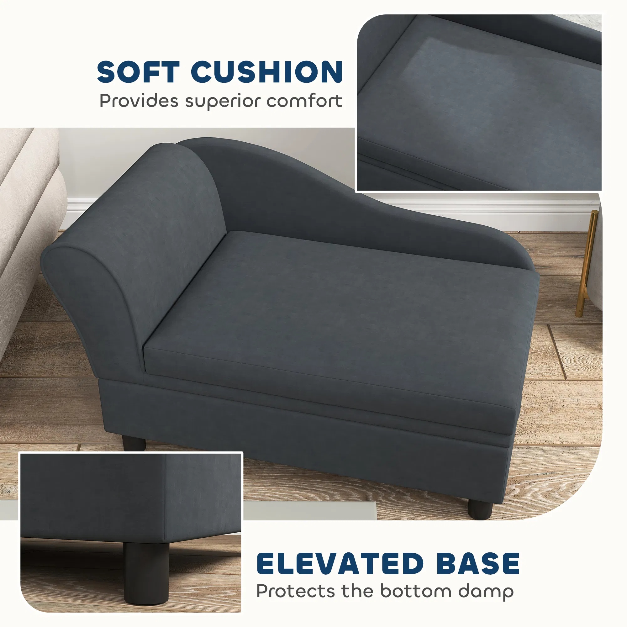 Pet Sofa Bed Couch With Storage, Pet Sofa For Cats And Small Dogs, Dark Gray — imagen 3