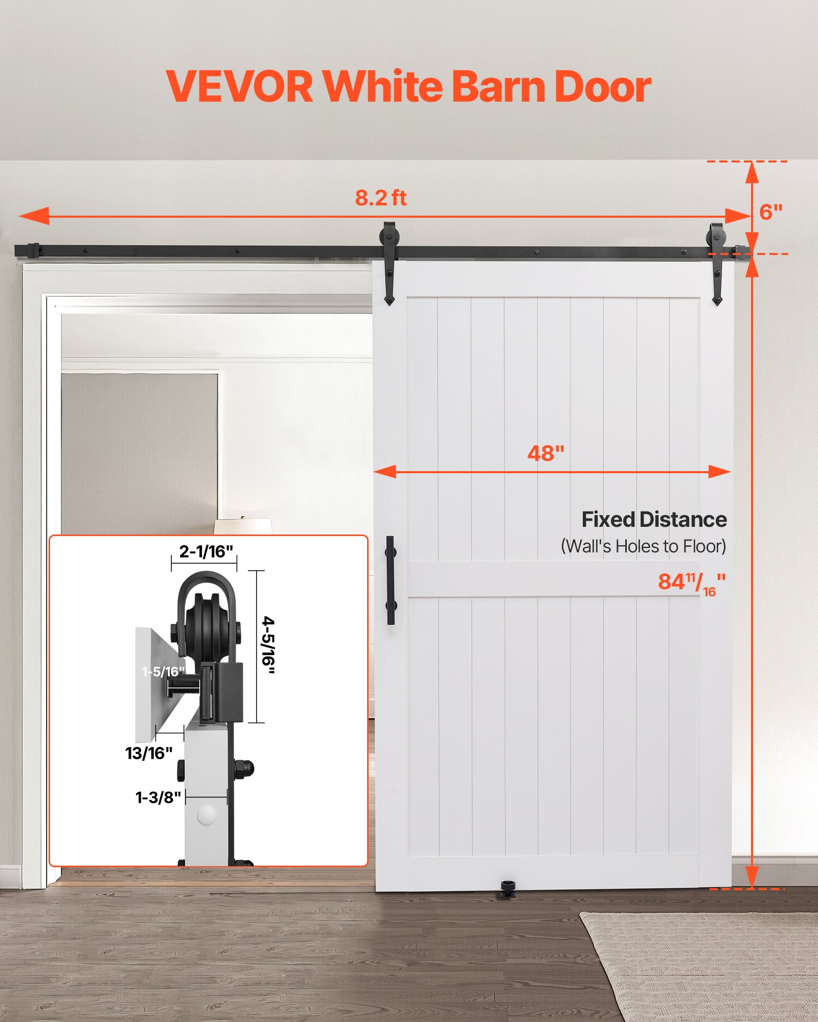 Sliding Barn Door, 48 X 84 Inch, High-Strength MDF Panel, Barn Door With Hardware Kit, Water-Proof PVC Surface, Easy To Install, H-Frame, Smoothly And Quietly Sliding For Living Room, Bathroom — imagen 3