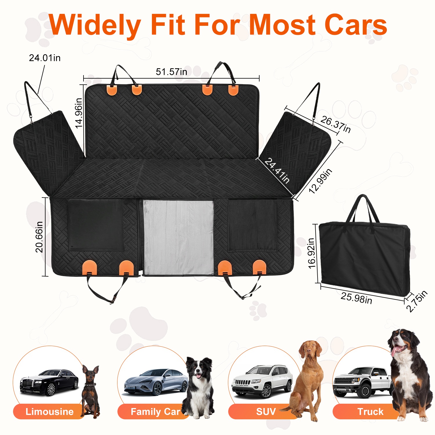 Dog Car Seat Cover For Back Seat Waterproof Oxford Cloth Seat Cover Hammock Non-Slip Scratchproof Back Seat Extender With Side Flap Mesh Window Storage Bag For Car SUV Truck — image 7
