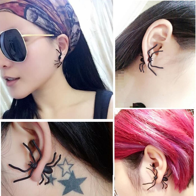 Halloween Decoration 1Piece 3D Creepy Black Spider Ear Stud Earrings for Haloween Party DIY Decoration Home Decor — image 5