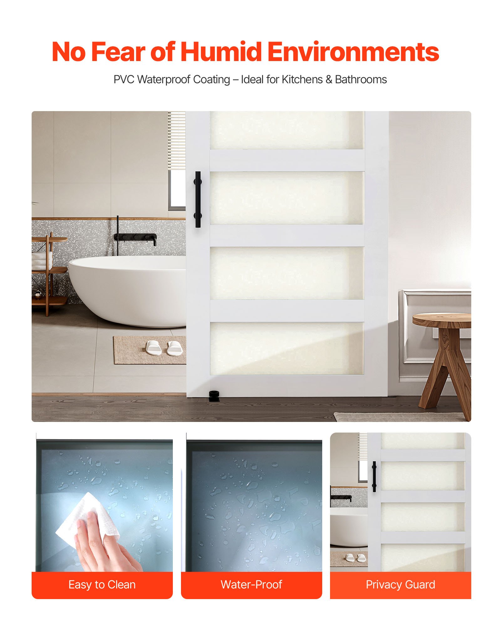 Sliding Barn Door, 42 X 84 Inch, High-Strength MDF Panel And Glass, Barn Door With Hardware Kit, Water-Proof PVC Surface, Easy To Install, H-Frame, Smoothly And Quietly Sliding For Living Room — imagen 3
