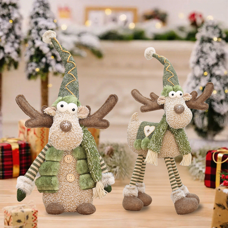 Christmas Decoration Green Fabric Pointed Hat Reindeer Figurine for Hotel Window Display and Scene Arrangement — image 3