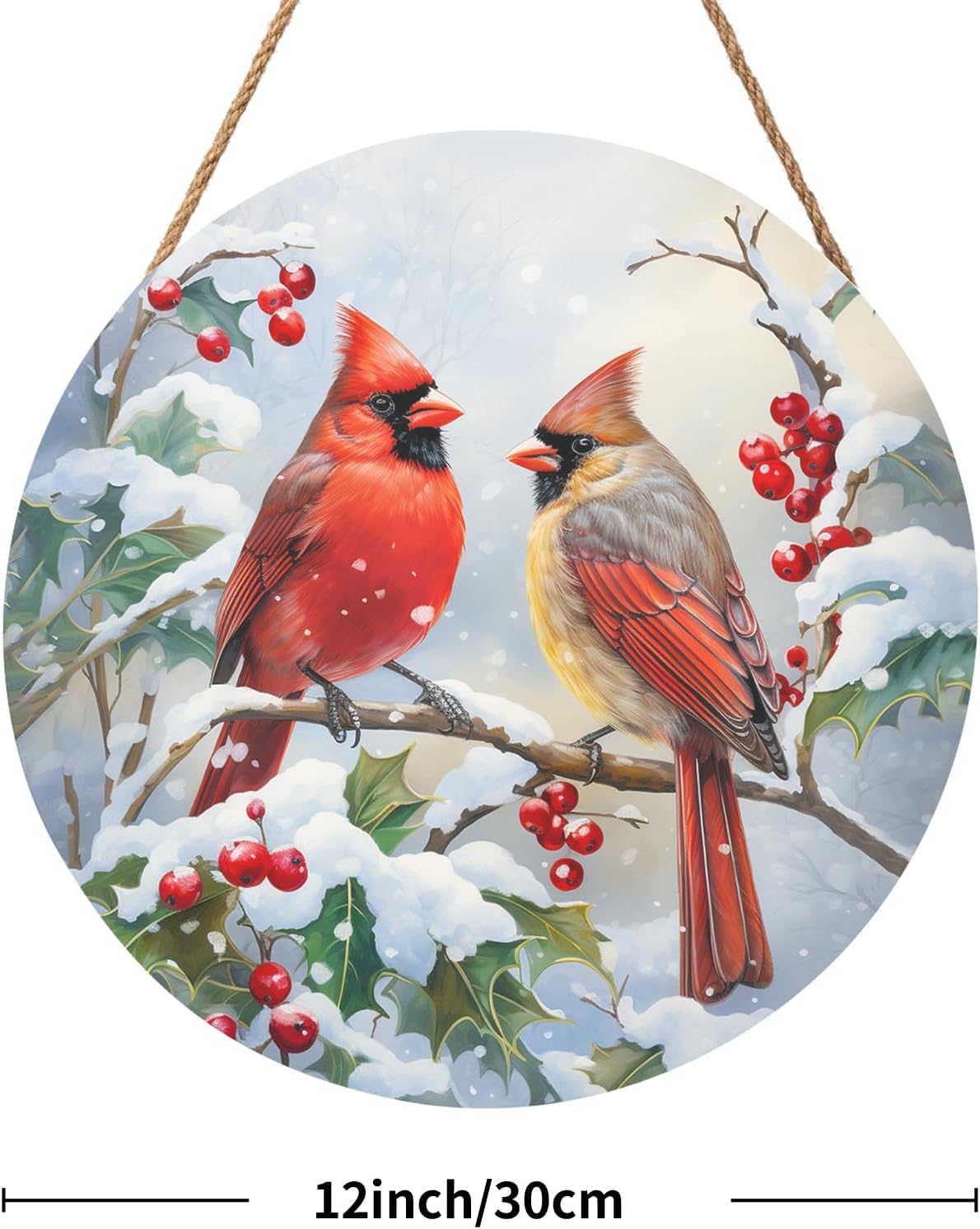 Winter Welcome Sign For Front Door, Cardinal Bird Wooden Door Hanger, Round Christmas Holiday Decor For Porch, Wall, Yard & Home — image 5