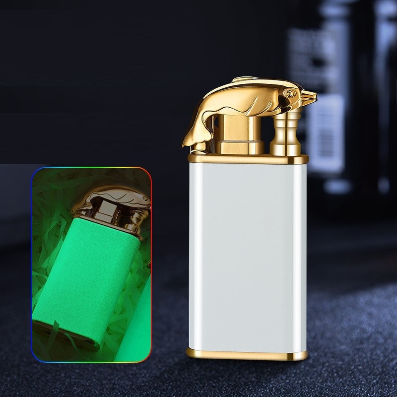 Creative Blue Flame Lighter Dolphin Dragon Tiger Double Fire Metal Winproof Lighter Inflatable Lighter — image 9