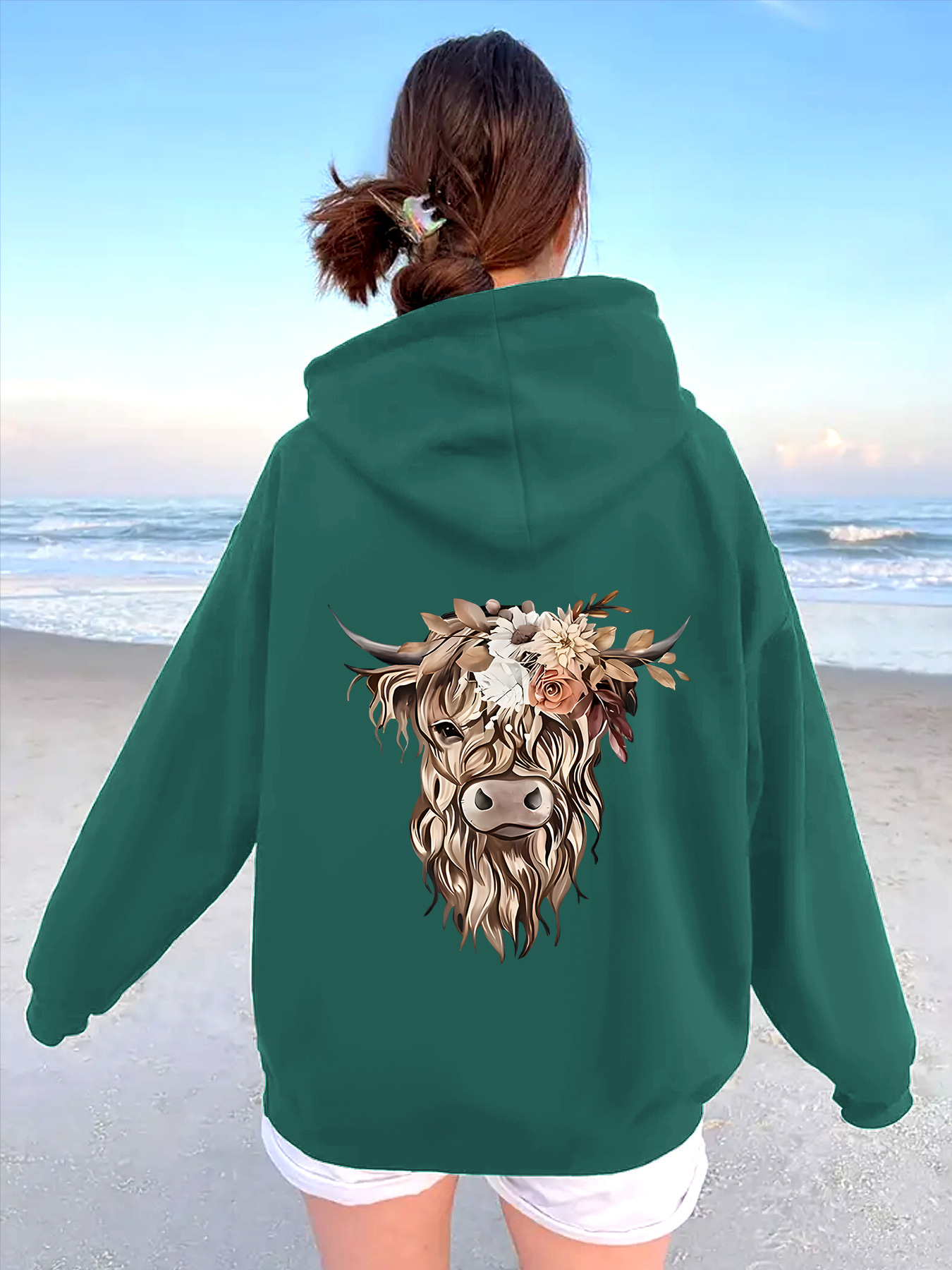 Flower Cow Head Printed Hoodie — image 12