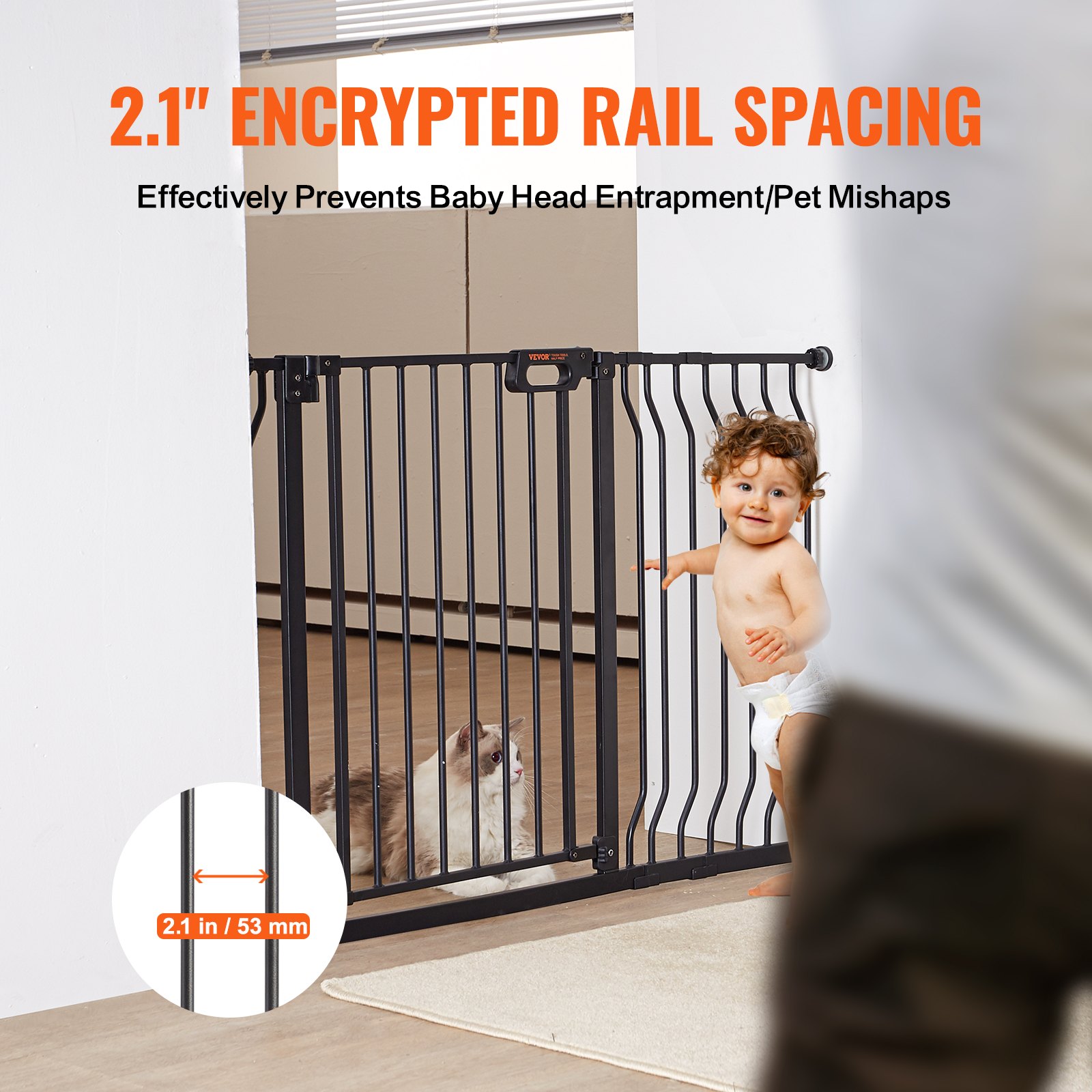 Reja para Bebé, 29.5"-48.4" Extra Ancha, 30" de Alto, Reja para Perros en Escaleras, Puertas y Casa, Puerta de Paso Fácil con Cierre Automático, Reja de Seguridad para Niños y Mascotas, con Kit de Montaje a Presión y Kit de Montaje en Pared, Negro — imagen 4