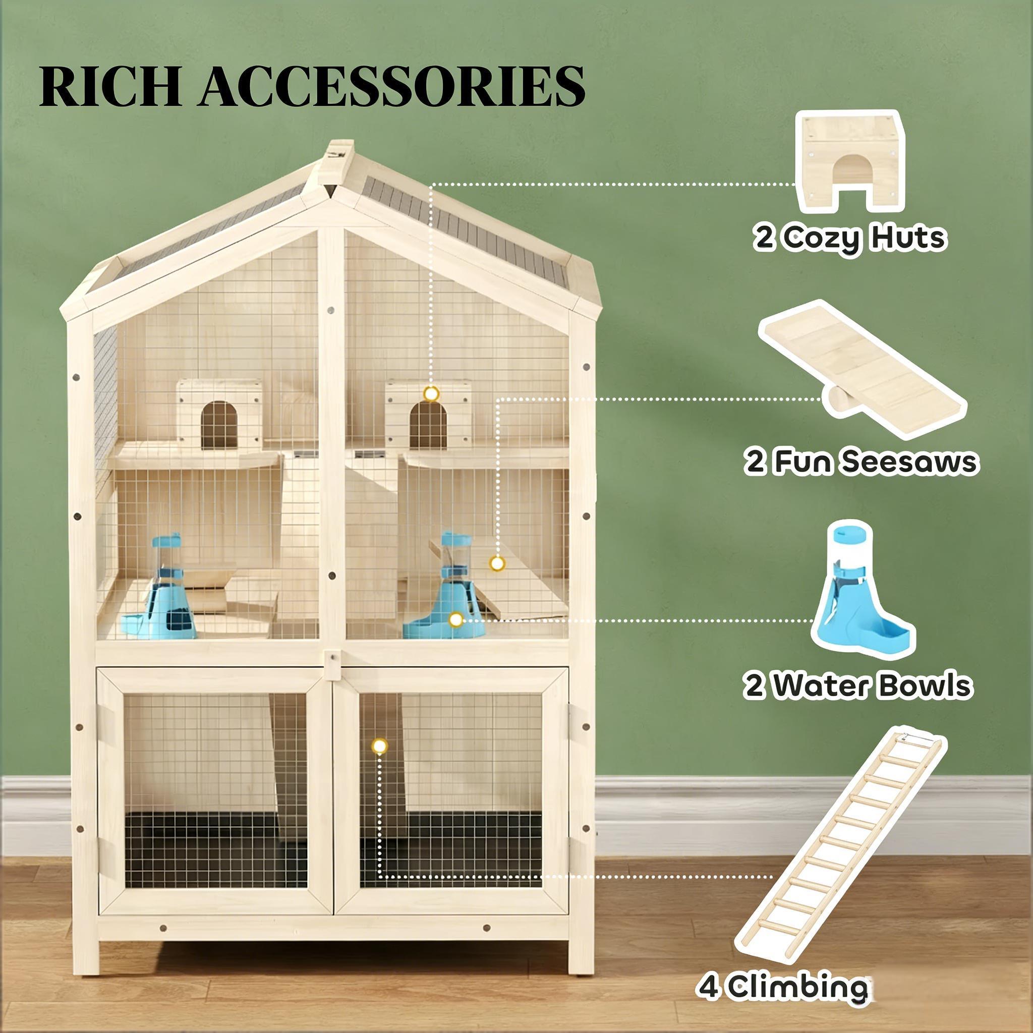 Small Animals Cage, 3 Tier Pet Cage, Wooden Hamster Cage — image 8