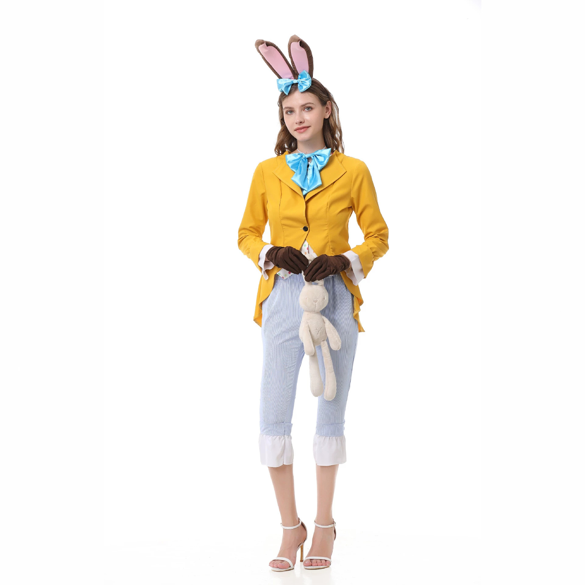 Bunny Rabbit March Hare Cosplay Costume Adult Women Yellow Rabbit Mr. Suit Halloween Stage Costume — image 5