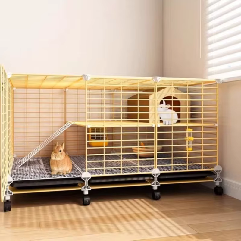 Caja Grande para Conejos de Dos Niveles con Caja de Alimentos Removible Casa para Conejo Interior Espaciosa Vivienda para Conejos — imagen 4