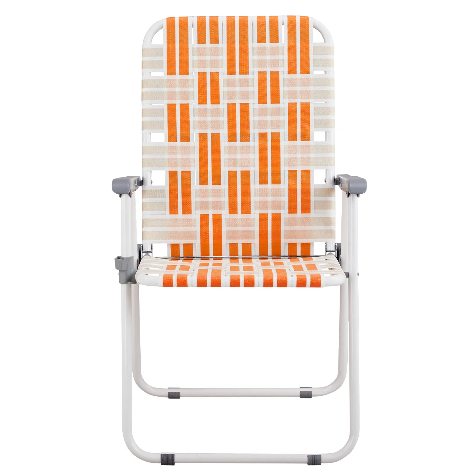 Set of 2 Webbed Folding Beach Chairs, Outdoor Patio Lawn Foldable Chairs for Camping Fishing Yard Poolside BBQ, Orange & White — image 5