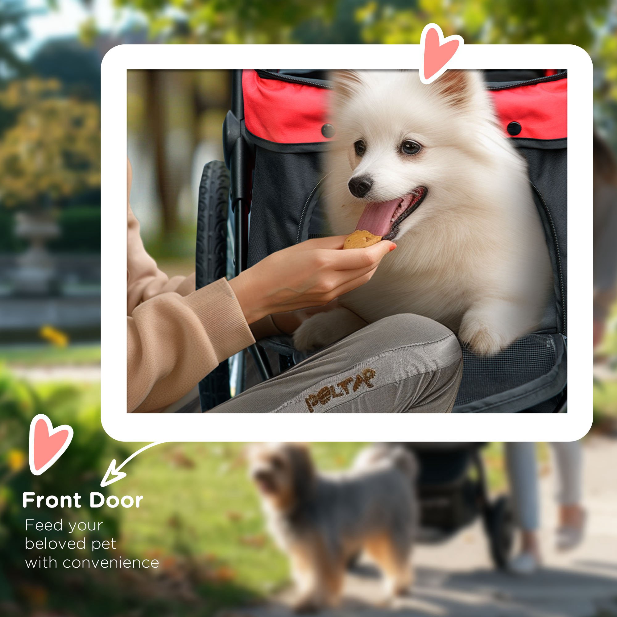 3 Wheels Pet Stroller for Small Dogs and Medium Dogs with Adjustable Canopy, Safety Tether, Storage Basket, Red — imagen 8