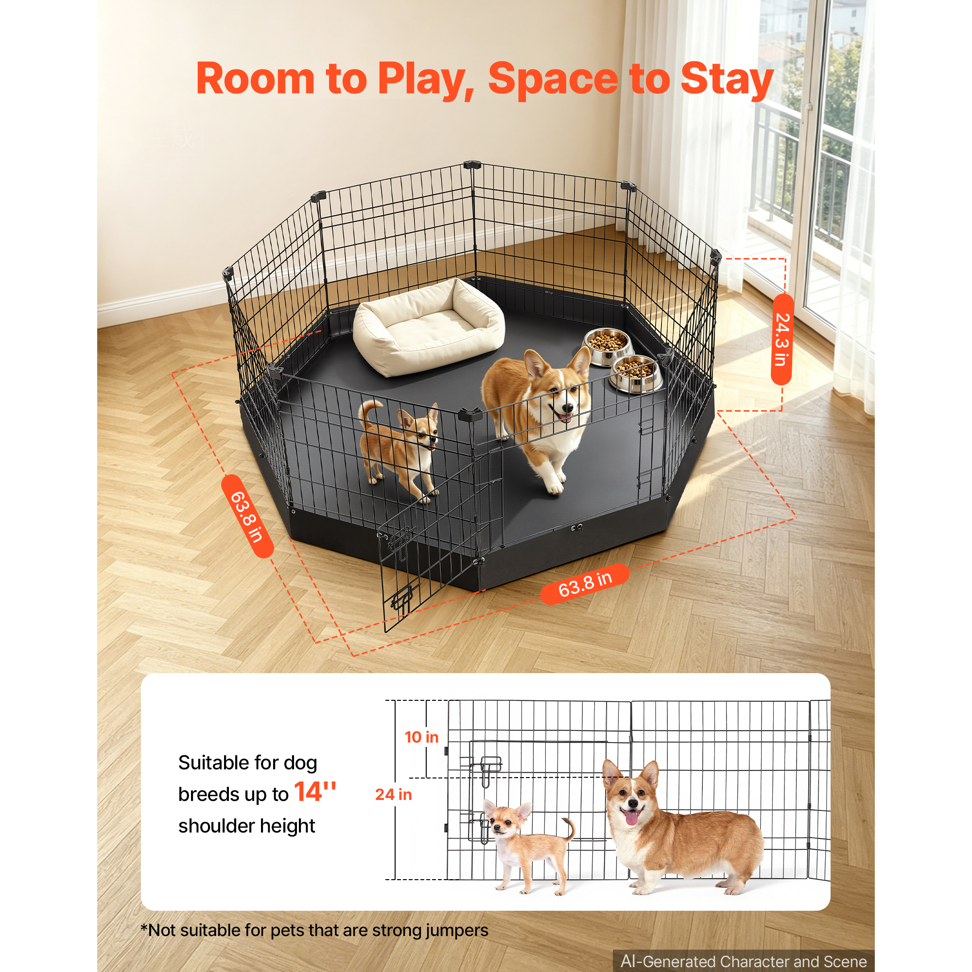 Dog Playpen 24 Inch 8 Panels Heavy Duty Exercise Pen With Bottom Pad, Indoor Foldable Metal Pet Fence With Door, Puppy Crate Kennel, Pet Playpen For Dogs, Cats, And Other Small Animals, Black — image 5