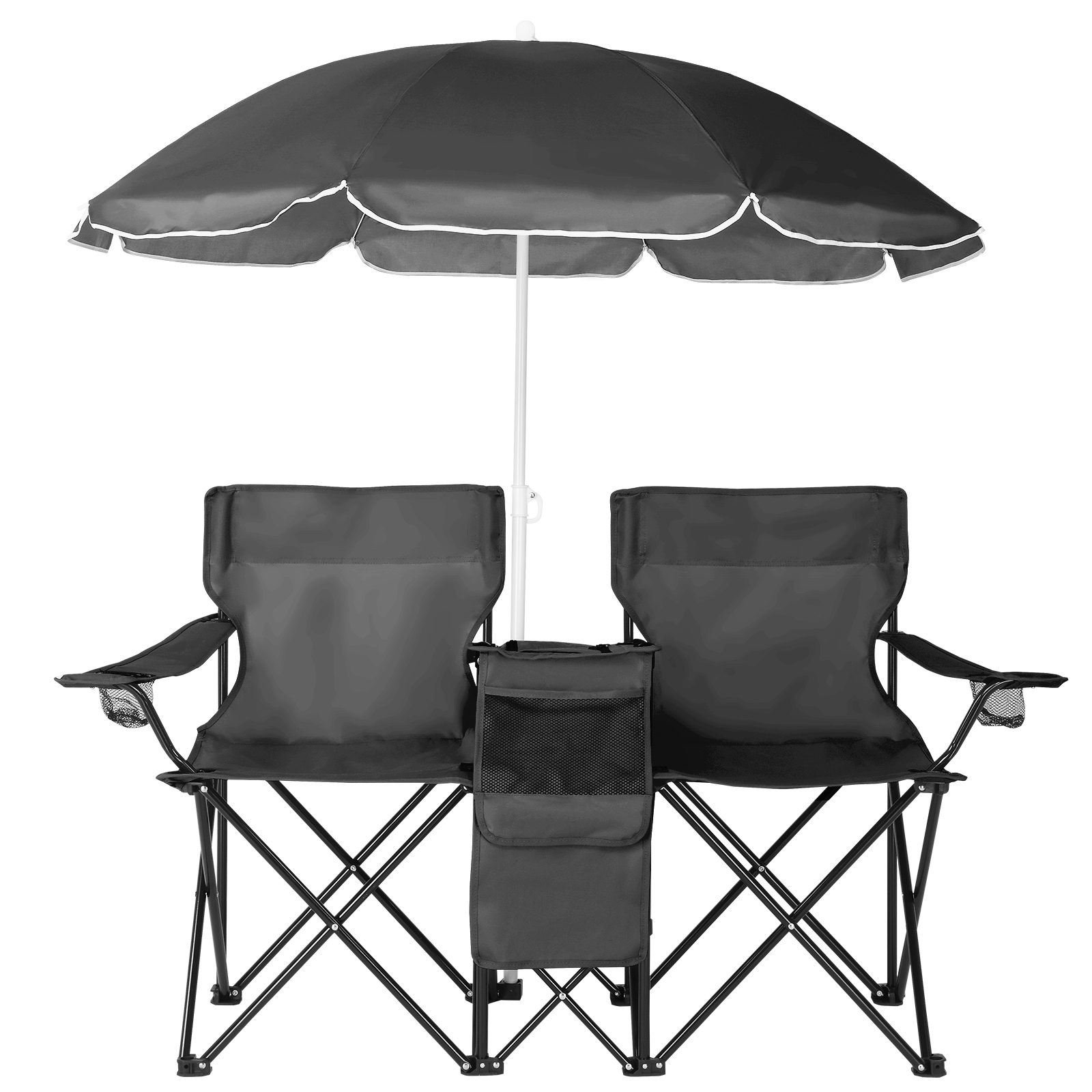 Silla de Pesca Negra con Soporte de Hierro, Malla Oxford y Sombrilla — imagen 17