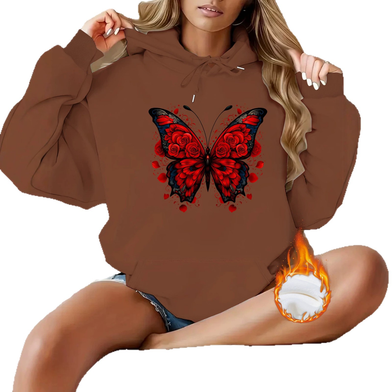 Velvet thickened butterfly printed hoodie — image 1