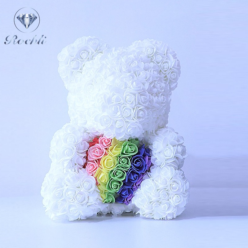 Ramo de rosas simuladas de oso que abraza el corazón, regalo de cumpleaños para ositos de peluche — imagen 14