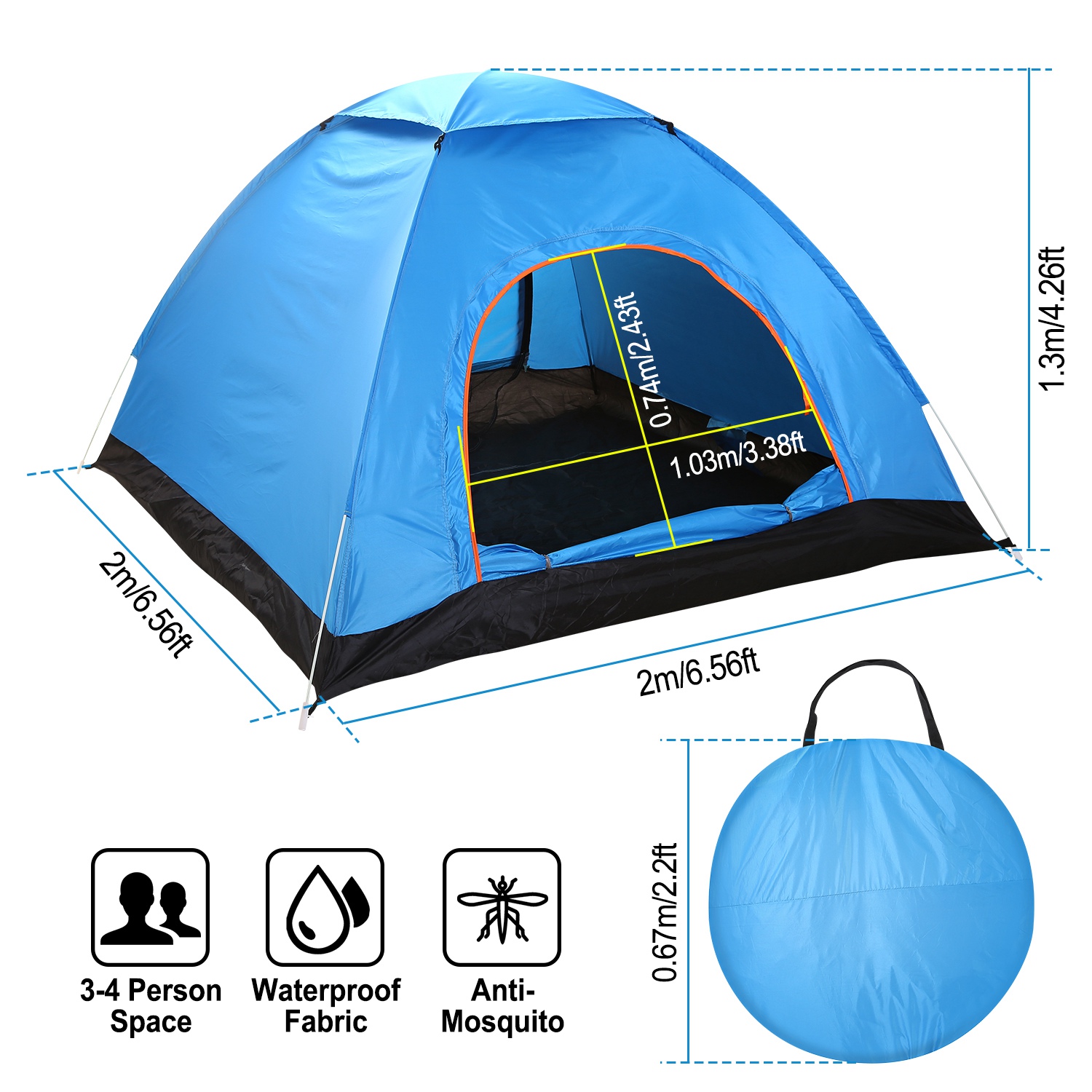 Carpa de Camping Impermeable para 4 Personas, Carpa de Armado Instantáneo con Puertas de Mosquitero, Bolsa de Transporte, Plegable para las 4 Estaciones, para Senderismo, Escalada, Aventura y Pesca — imagen 1