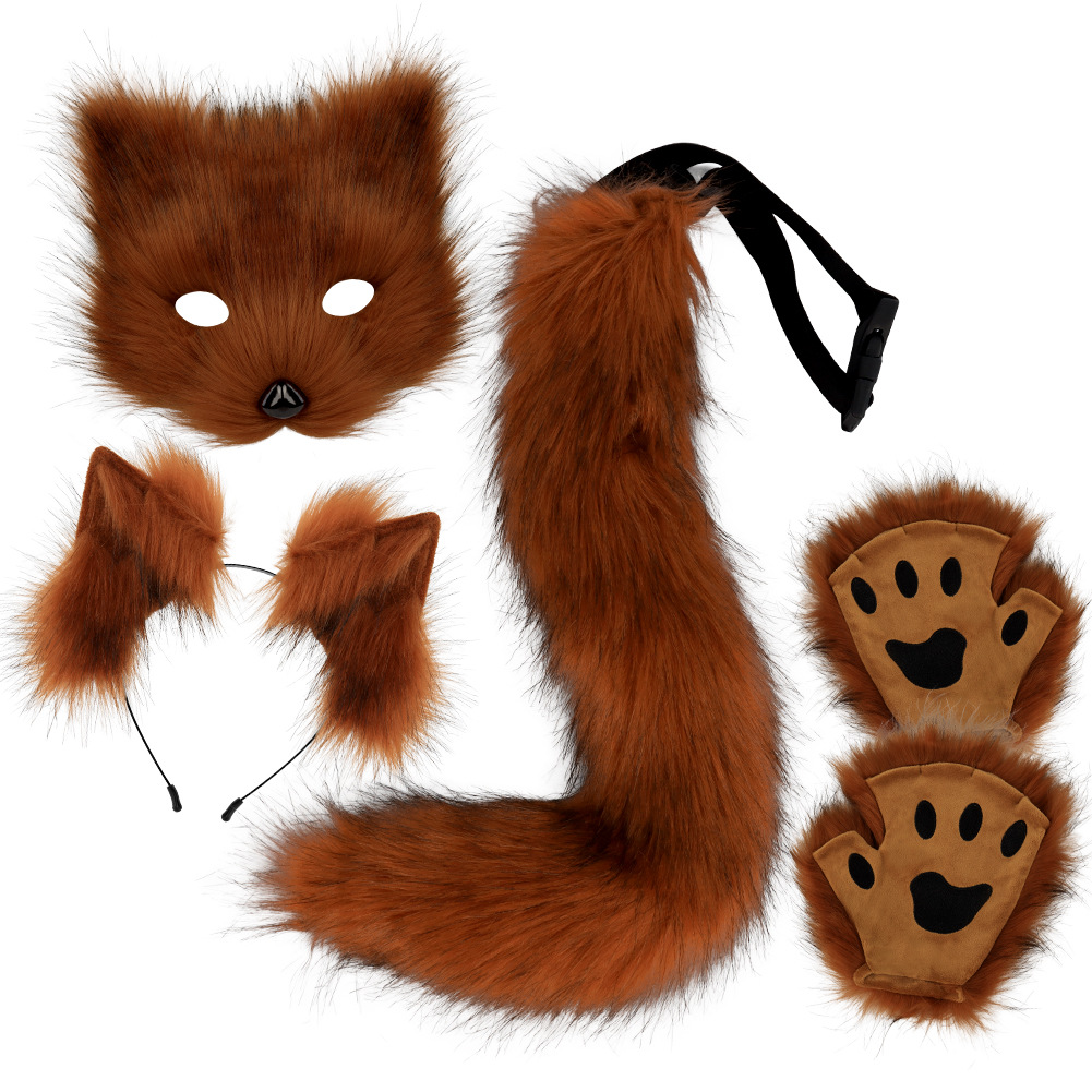 Halloween Plush Fox Mask Set with Faux Fox Ears Headband, Tail, Animal Paws and Cosplay Accessories — image 8