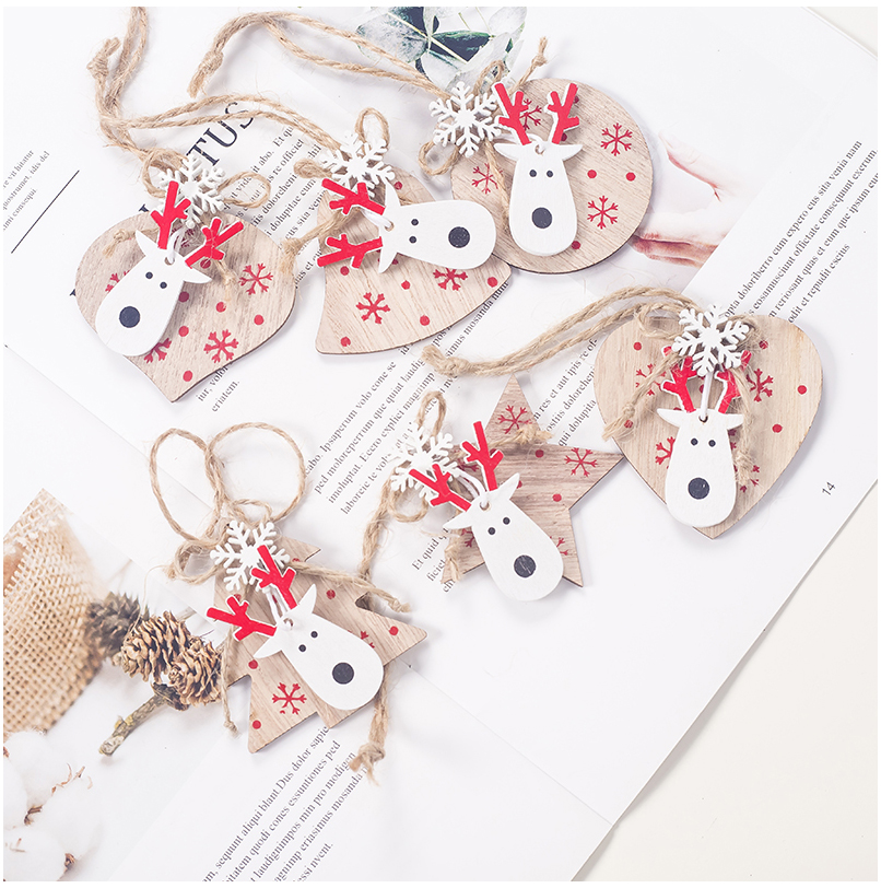 Cute Wooden Craft Christmas Tree Decor Hanging Pendant Elk Snowflake Ornament Christmas Decoration for Home Xmas Party Red White — image 3