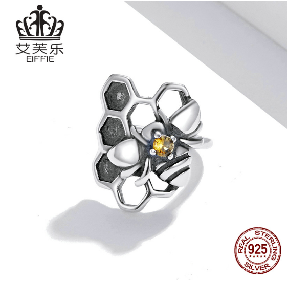Auriculares Originales de Abeja Guía de Colmena en Plata Estéreo S925 Un Orejón de Oro Zircono Insecto — imagen 2