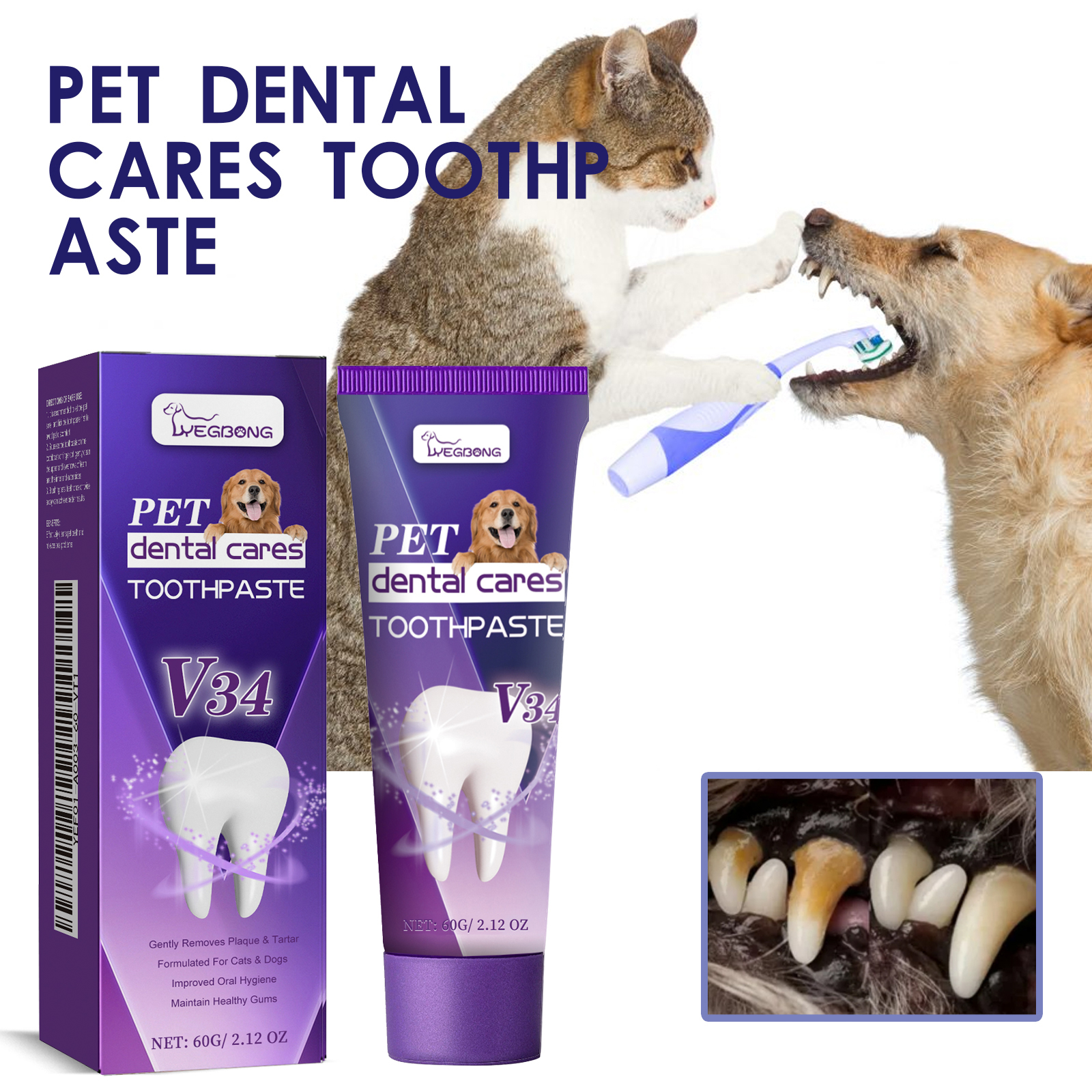 Pet V34 Toothpaste, Pet Clean Bad Breath Tartar Care Gum Care Toothpaste — image 4