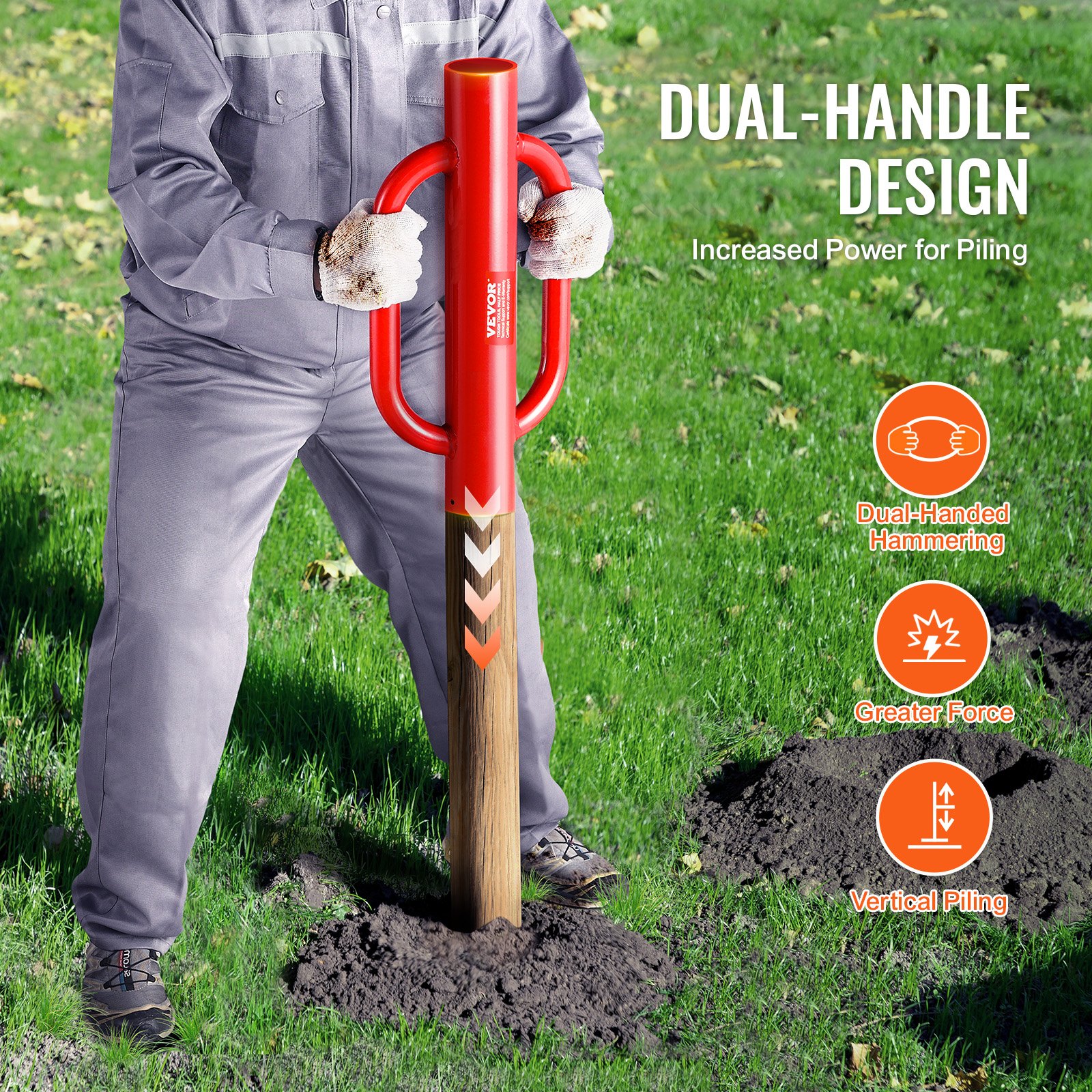 Fence Post Driver With Handles, 4.11 In Inner Diameter T Post Pole Pounder, 22LB Heavy Duty Carbon Steel Hand Post Rammer, Farm Fencing Hole Digger For U Channel, Sign Pole, Wooden Post, Red — imagen 3