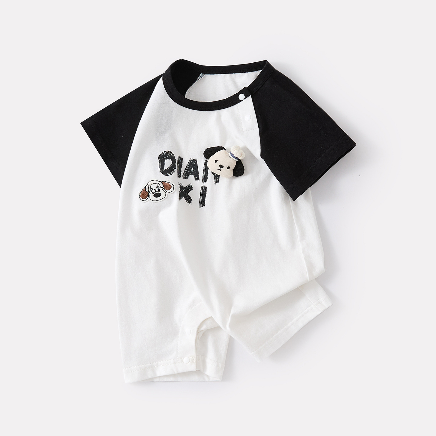 Cartoon Dog Romper, Baby Color-block Short Sleeve Onesie, Lightweight Open-crotch Crawling Suit — image 4