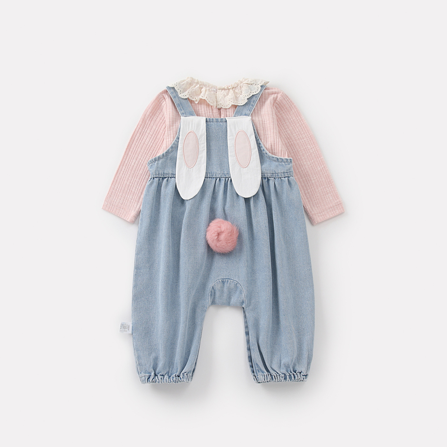 Rabbit Ears Overalls Set, Baby Girl Ruffled Shirt Bodysuit Two-Piece Outfit — image 2