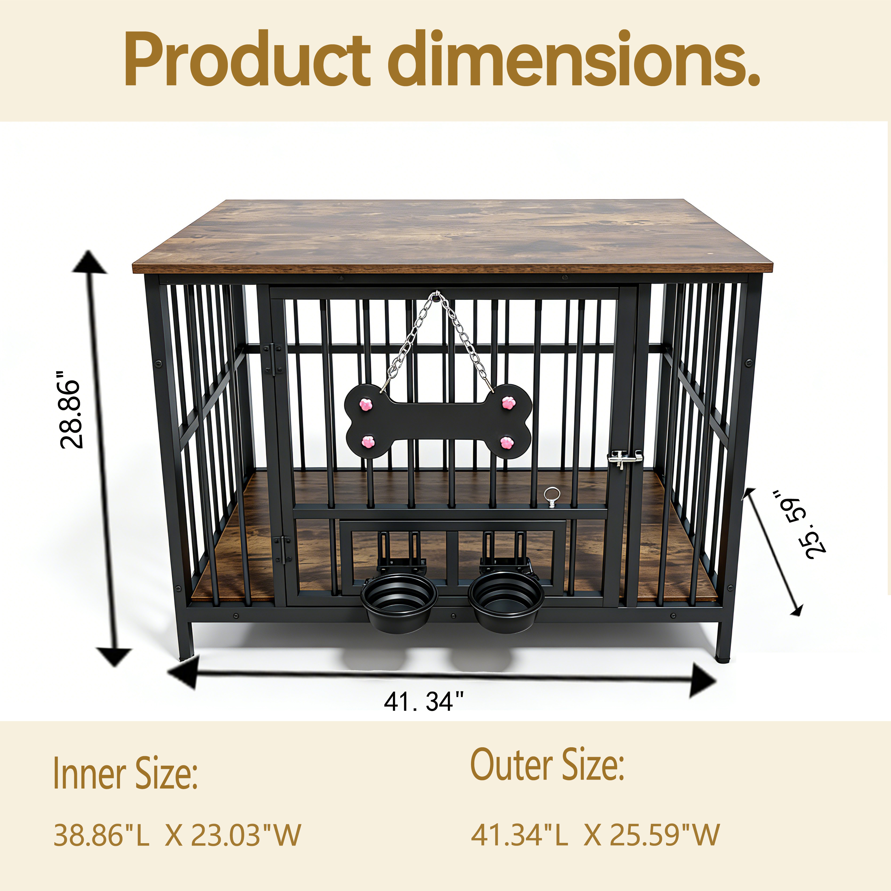 Caja de perro en madera antigua con borde de grano de madera, tazón giratorio 360° con material suave de silicona de seguridad grado — imagen 6