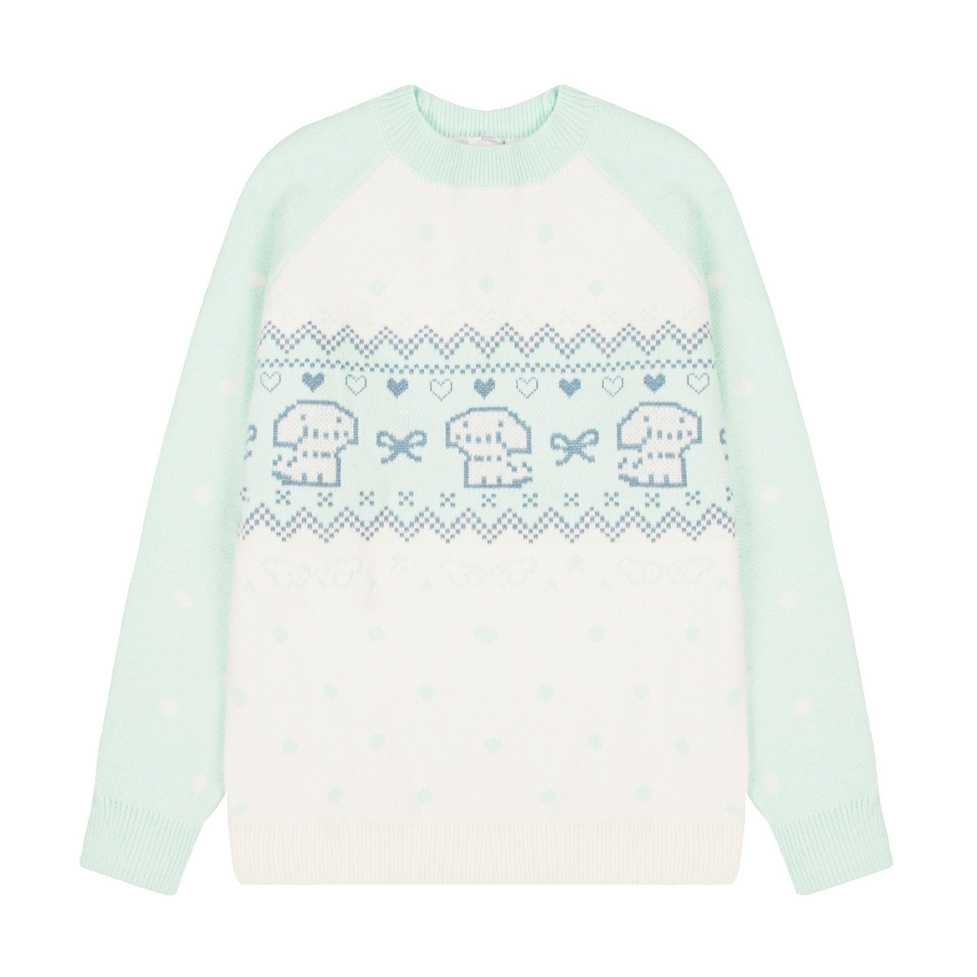 Women's Fair Isle Cartoon Dog Jacquard Raglan Sleeve Round Neck Knit Pullover Sweater — image 4