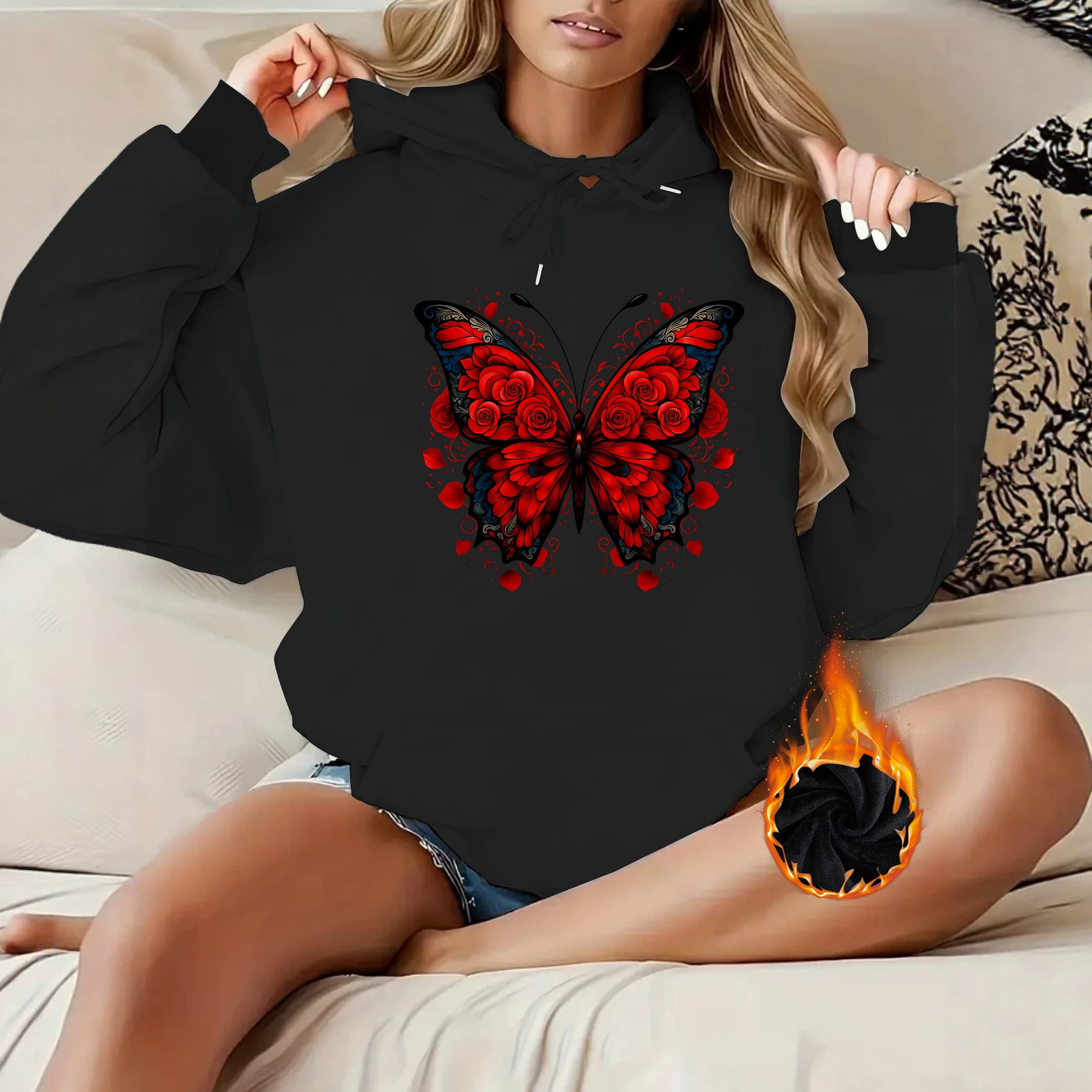 Velvet thickened butterfly printed hoodie — image 5