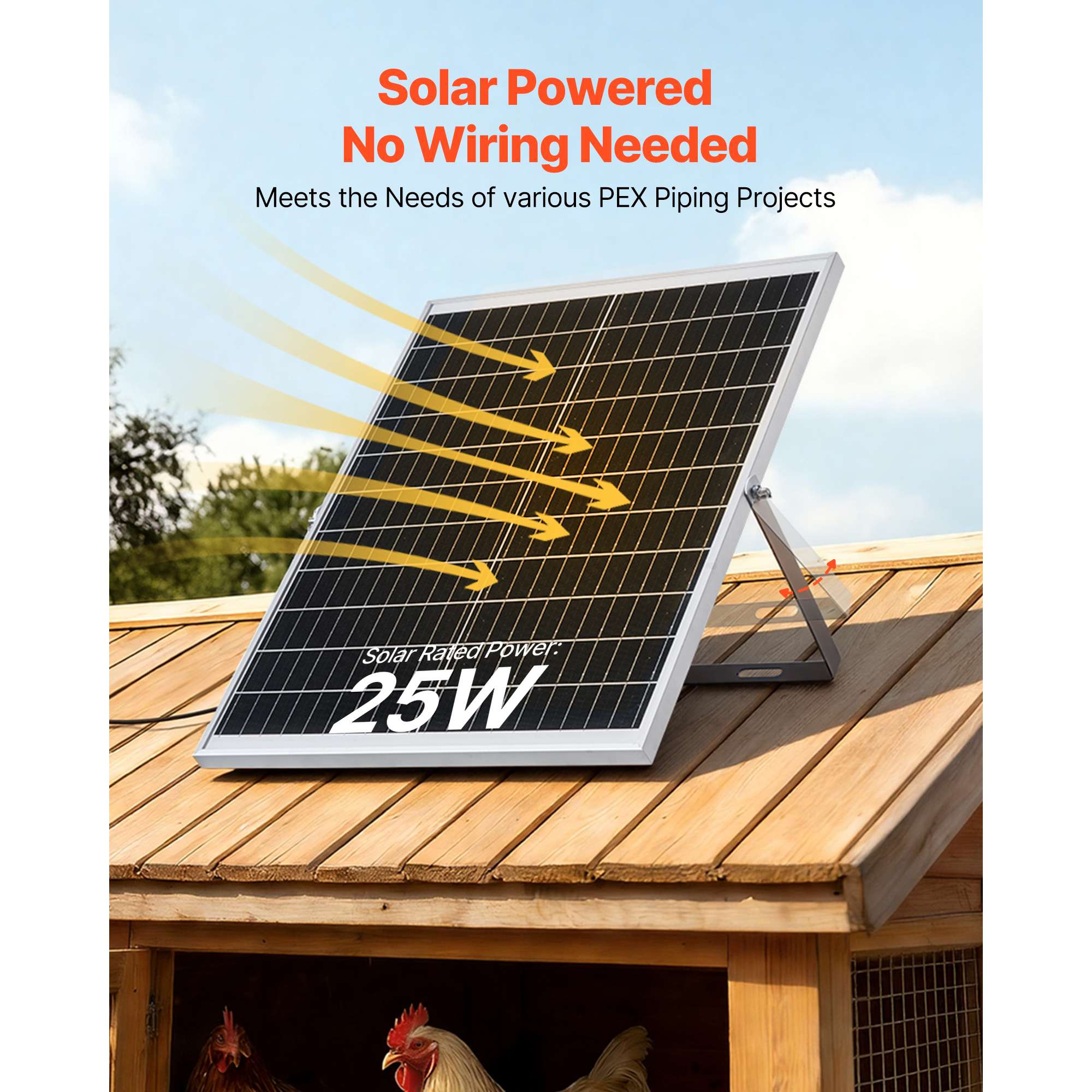 Ventilador Solar de Alta Velocidad, Panel Solar de 25W con 220 CFM de Flujo Aéreo, Ángulo de Panel Reajustable, 2030 RPM de Alta Eficiencia, Instalación Flexible para Invernaderos, Tendas de Cultivo, Gallineros y Refugios — imagen 3
