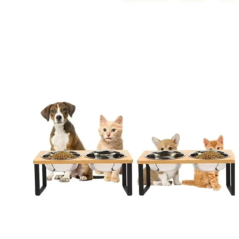 Plato Elevado para Gatos en Madera con Pendiente de 15° Protección de Cuello con 2/3 Plato de Acero Inoxidable Neckería para Mascotas Suministros de Animales Domésticos — imagen 3