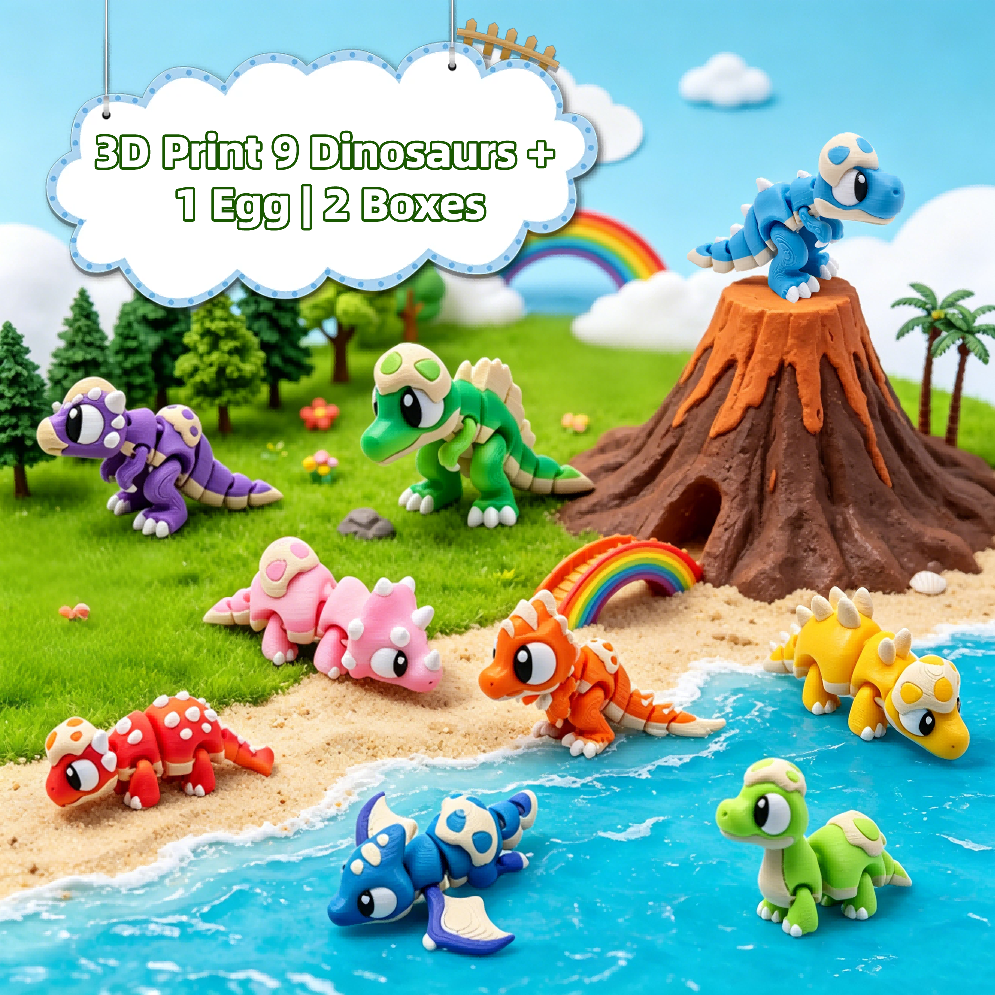 9PCS 3D Printed Mini Dinosaur Figurine Set With Dinosaur Egg & Storage Box, Articulated Dinosaur Collection, Desk Decor Display Gift Set — image 5