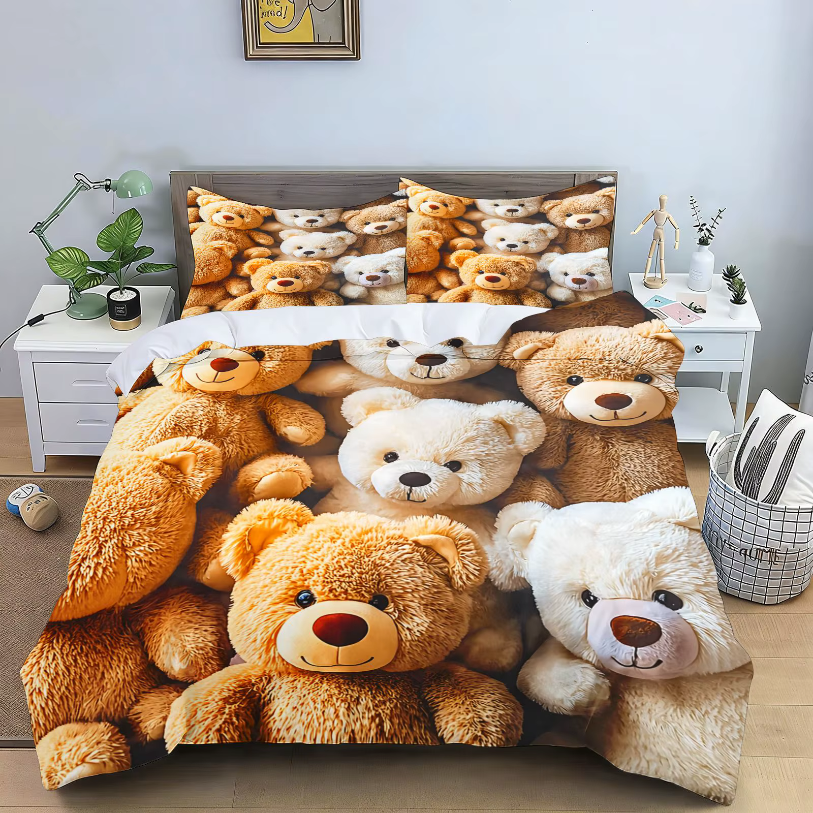 Set de Ropa de Cama de Oso de Peluche Esponjoso en 3D, Funda de Edredón de 3 Piezas, Estampado de Osos Apilados, Kit de Ropa de Cama para Cuarto Infantil — imagen 2
