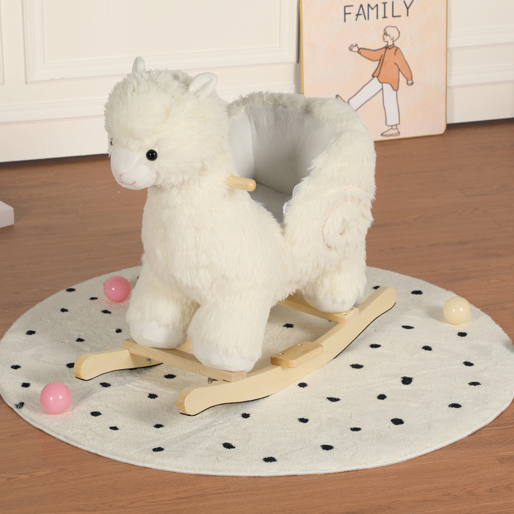 Kids Ride-On Rocking Horse Toy With Lullaby Song, Alpaca Rocking Toy With Hand Puppets And Safety Belt For Children 1-3 Years, Soft Plush Fabric, White, CPC Certified — image 1