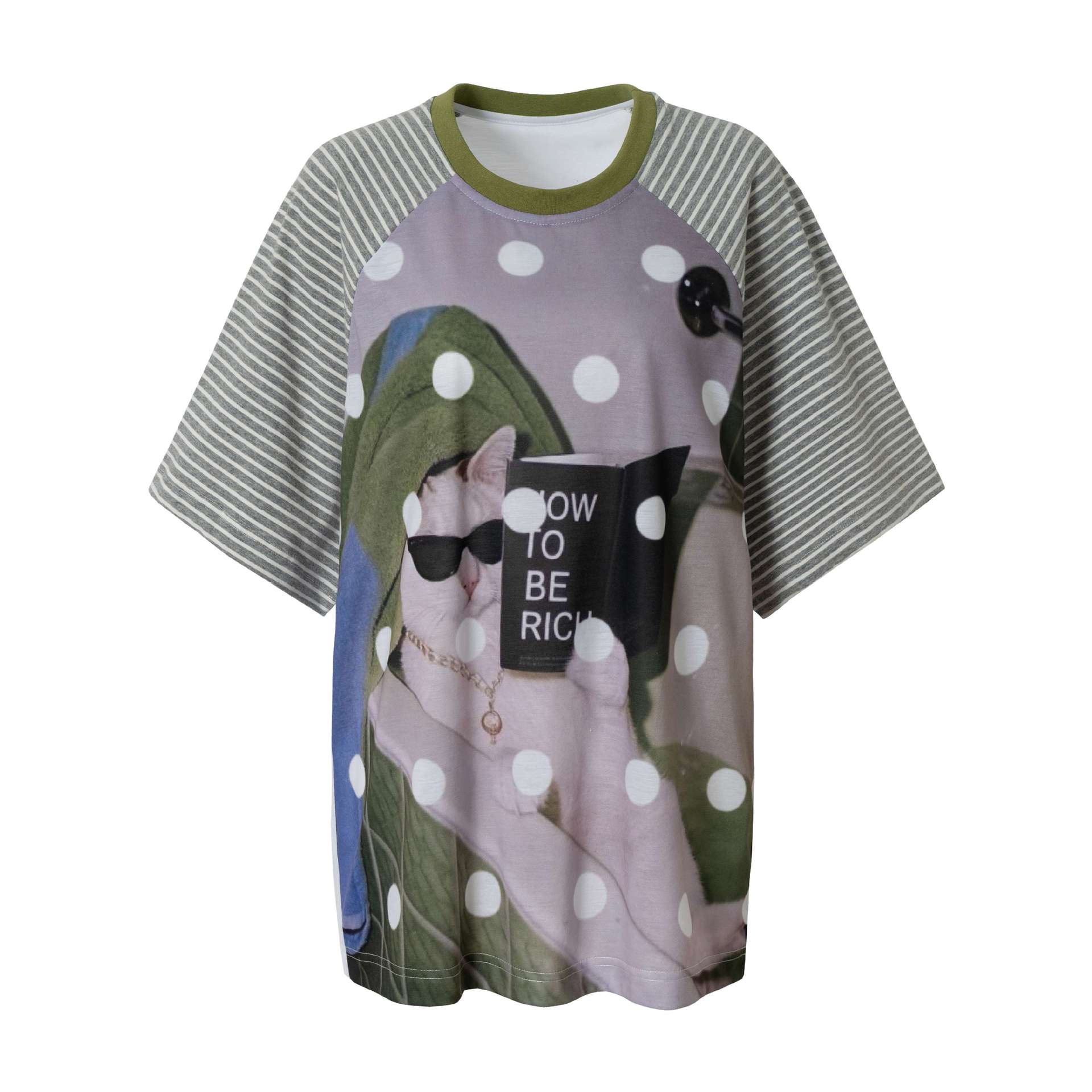 Camiseta de manga corta para gatos con puntos y rayas en forma de rompecabezas — imagen 4