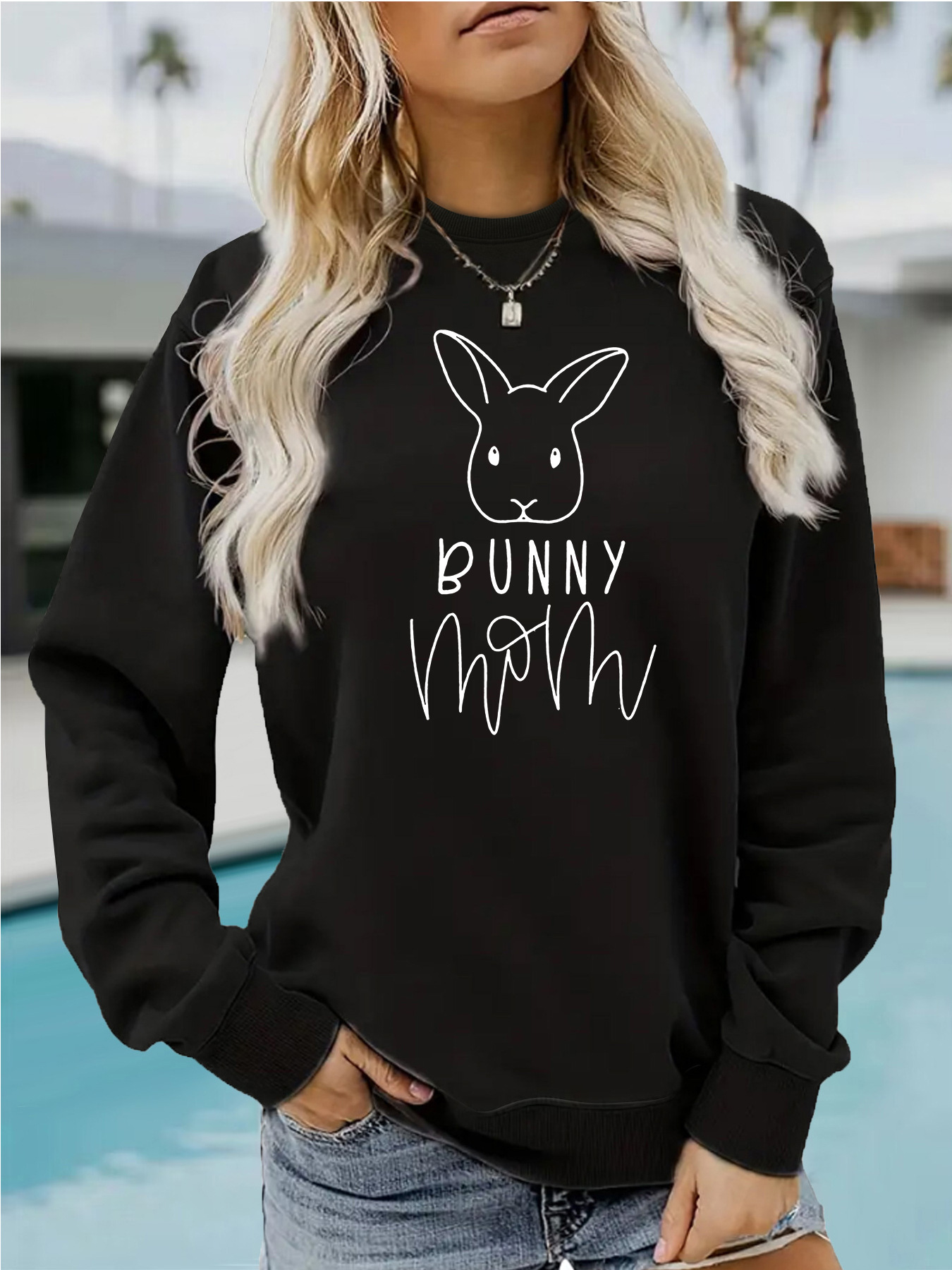 Rabbit and letter printed round neck fleece hoodie — image 10