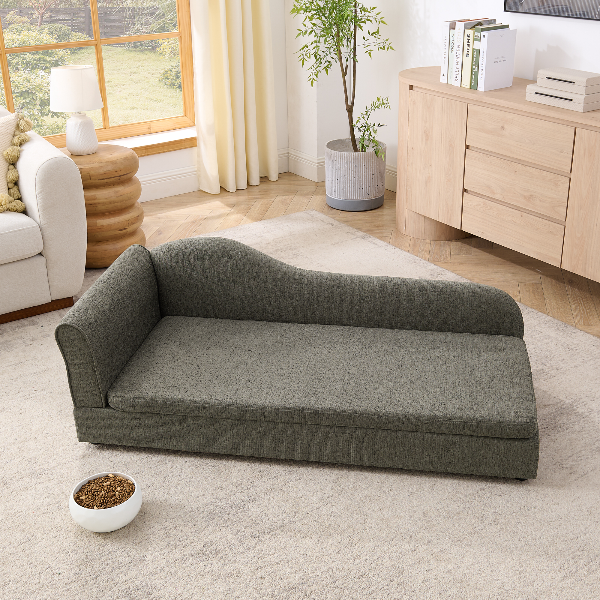 Oversized Pet Sofa For Medium Large Dogs - Modern Irregular Wave Backrest, Single Armrest, Premium Breathable Linen Fabric, Soft Cushion & Low Plastic Feet-DARK GREY — imagen 3