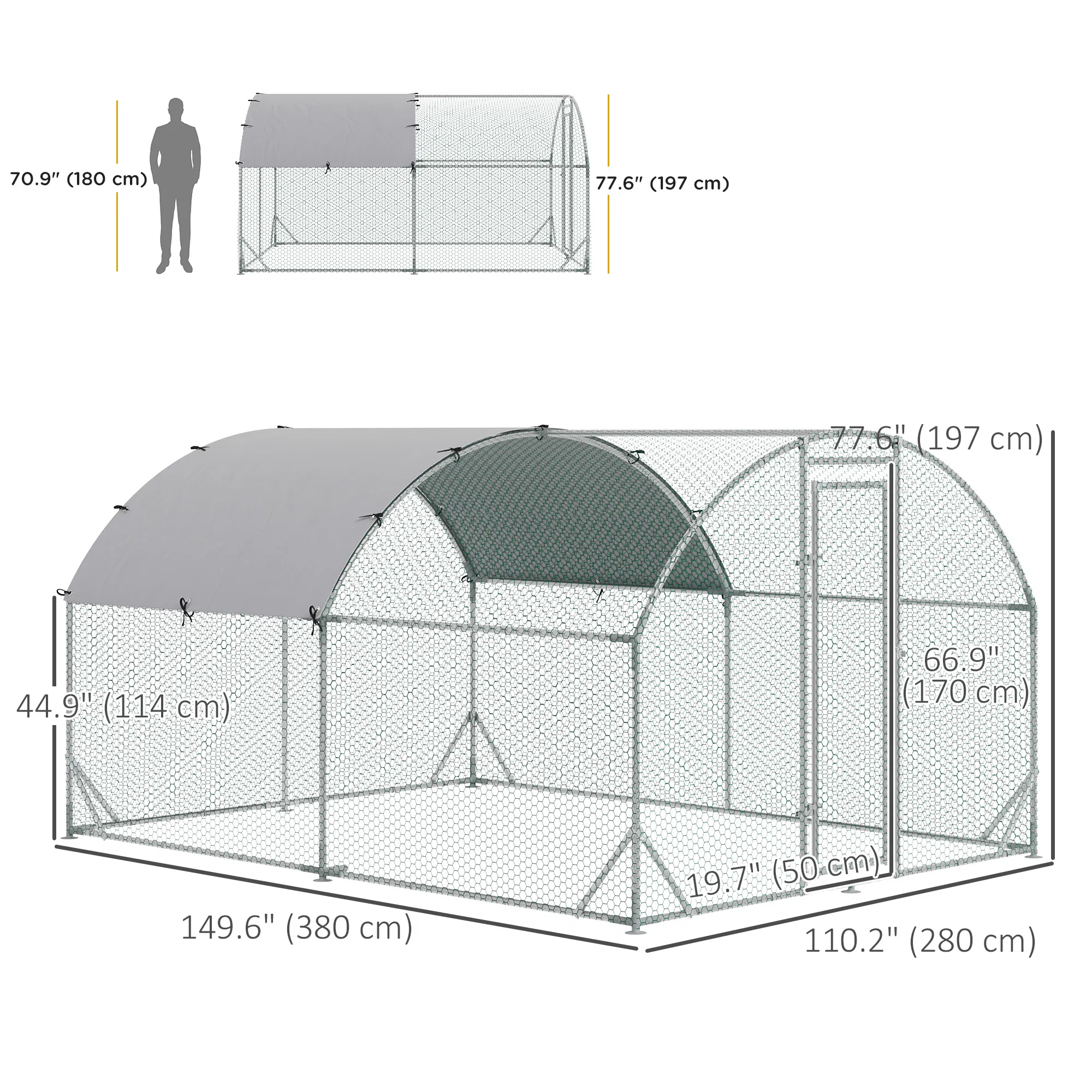 Galvanized Large Metal Chicken Coop Cage Walk-in Enclosure Poultry Hen Run House Playpen Rabbit Hutch with Cover for Outdoor Backyard 9.2' x 12.5' x 6.5' Silver — image 3