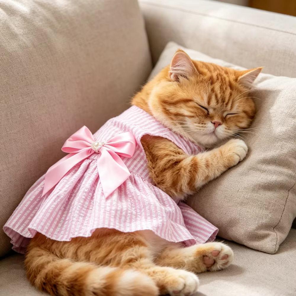 Kawaii Vertical Striped Summer Pet Clothes Soft with Bow Pet Dog Skirt Elastic Thin Dog Princess Dress — image 3