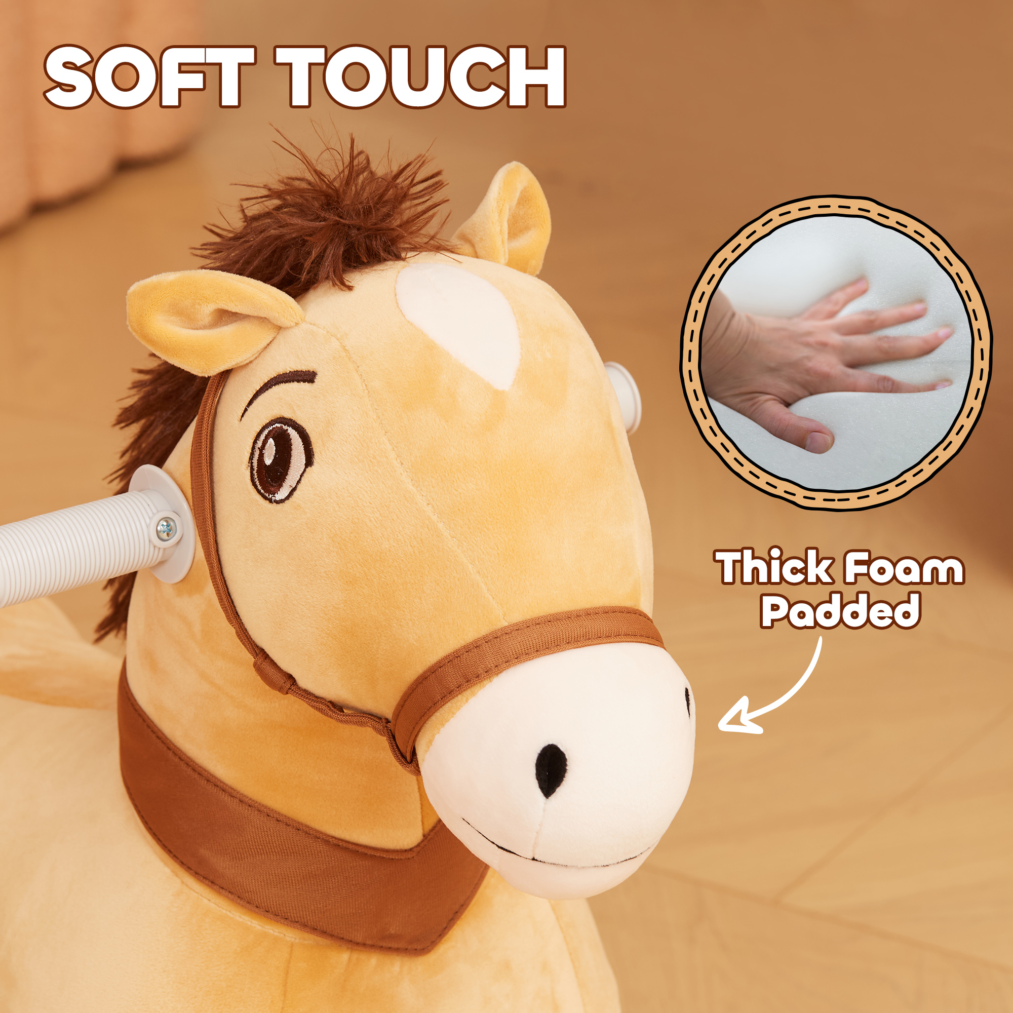 Caballo eléctrico de batería, montura para niños con música y ruedas PU, para edades 18-36 meses, marrón — imagen 6