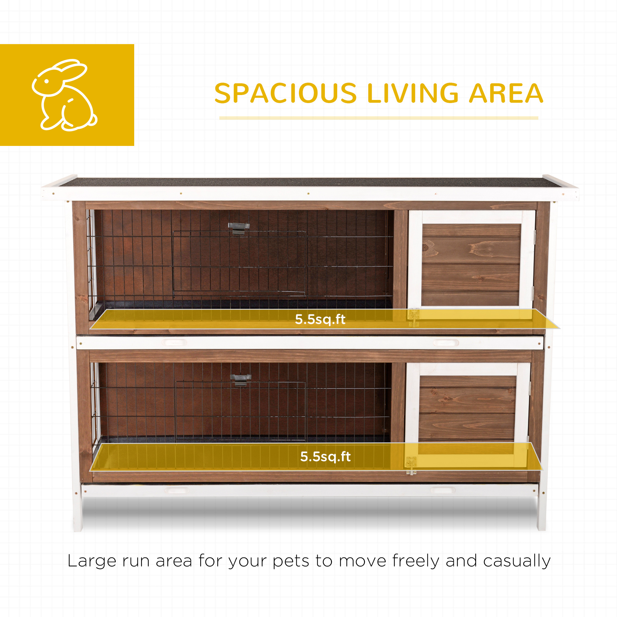 Casa para Conejos de Madera con Techos de Asfalto y Divisores para Animales Pequeños — imagen 7