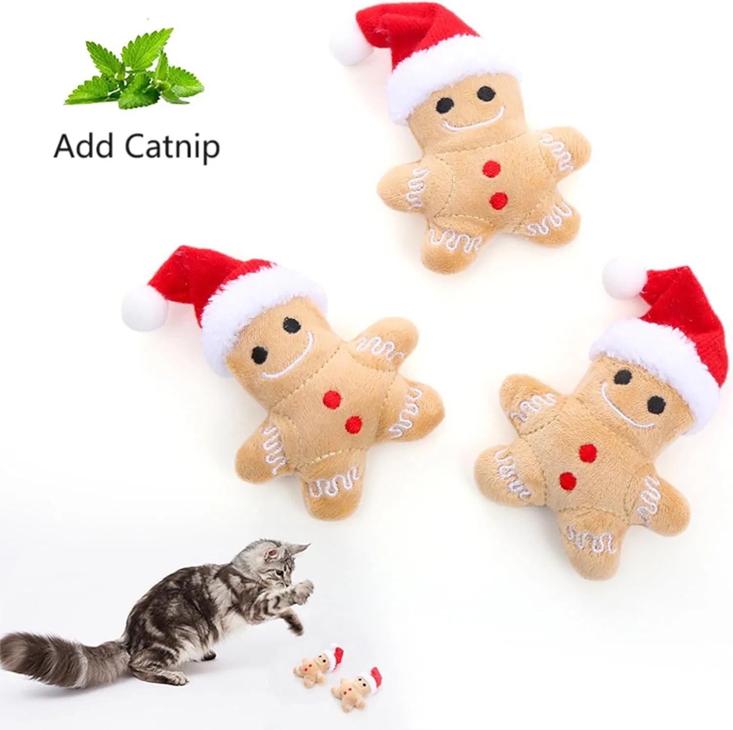 4 Packs Catnip Toys Interactive Toy Costume Plush Christmas Gingerbread Man Cat Toys — image 3