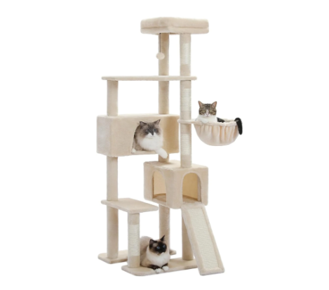 Torre para Gatos de 65 pulgadas, Gran Árbol para Gatos con Hamacas y Columnas de Raspar, Un Espacio Cómodo y Divertido para Saltar y Jugar de los Gatos — imagen 1